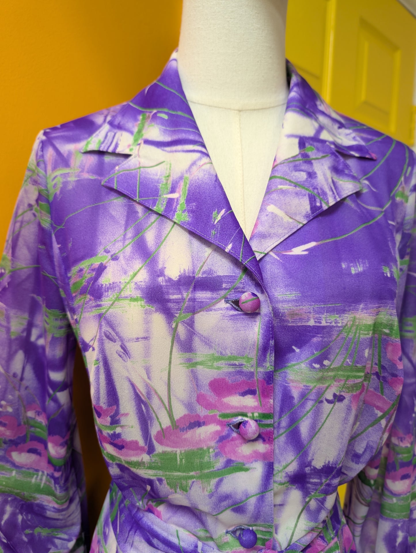 1970s Elida purple maxi dress & belt - M/12