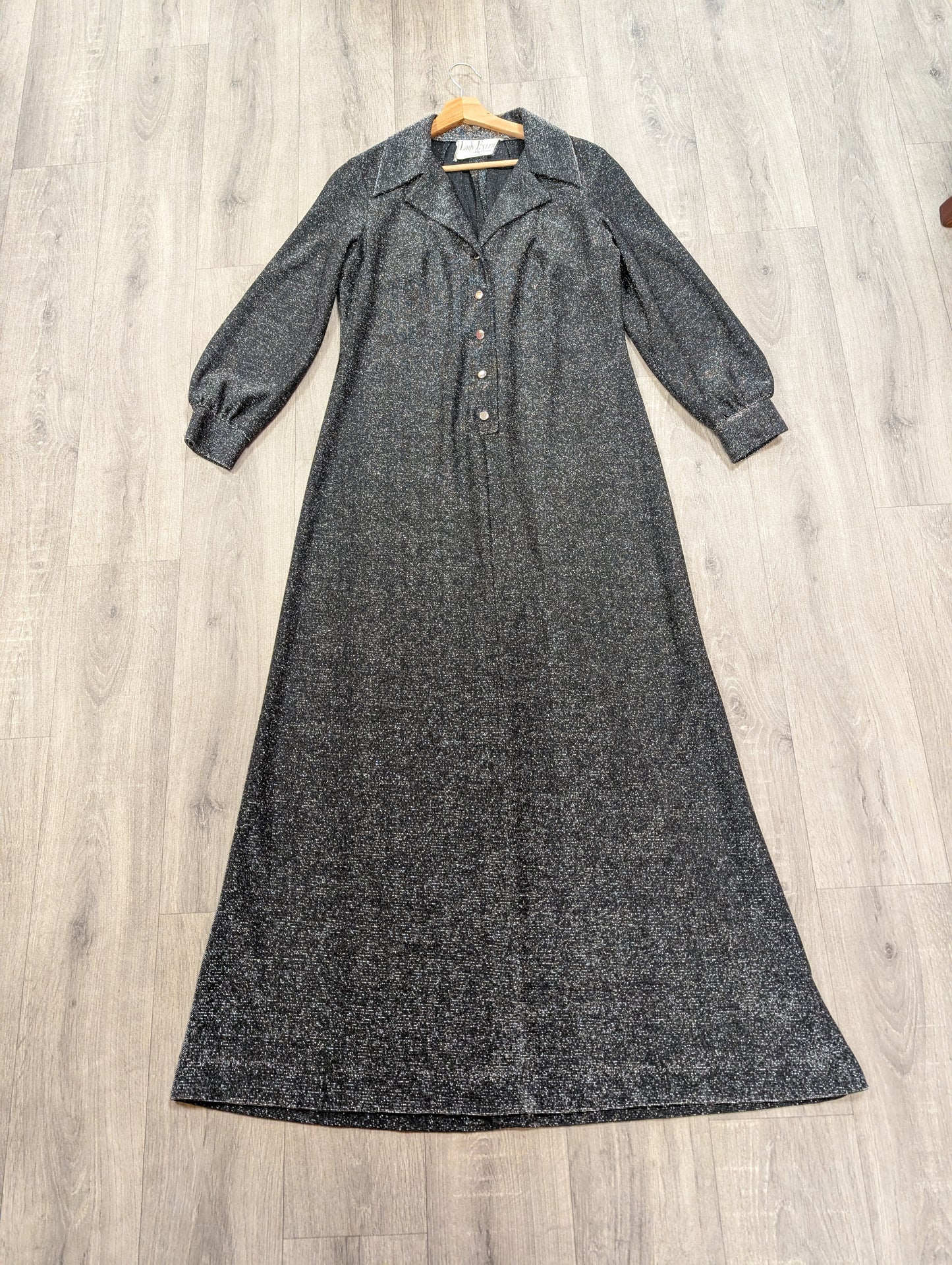 1970s Lady Extra by Kitty Copeland silver lurex maxi dress - L/16