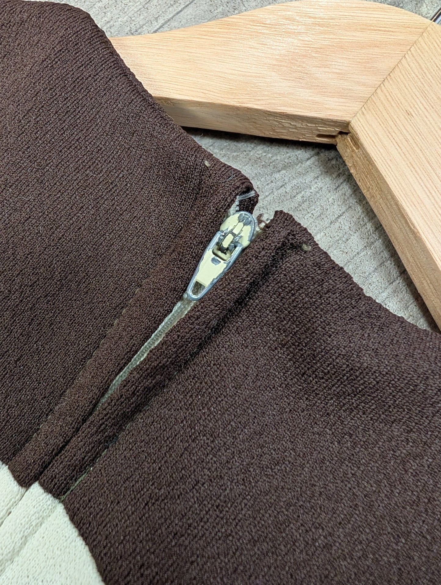 60s/70s brown/white dress and belt - S/8/10