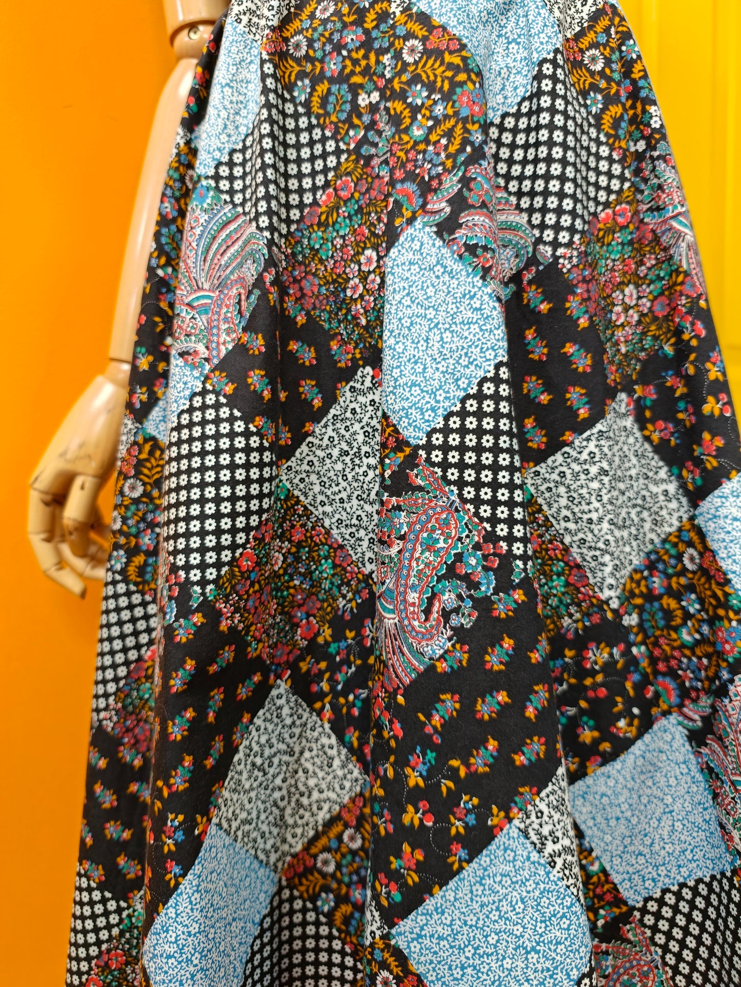 1970s patchwork print cotton dress - S/M