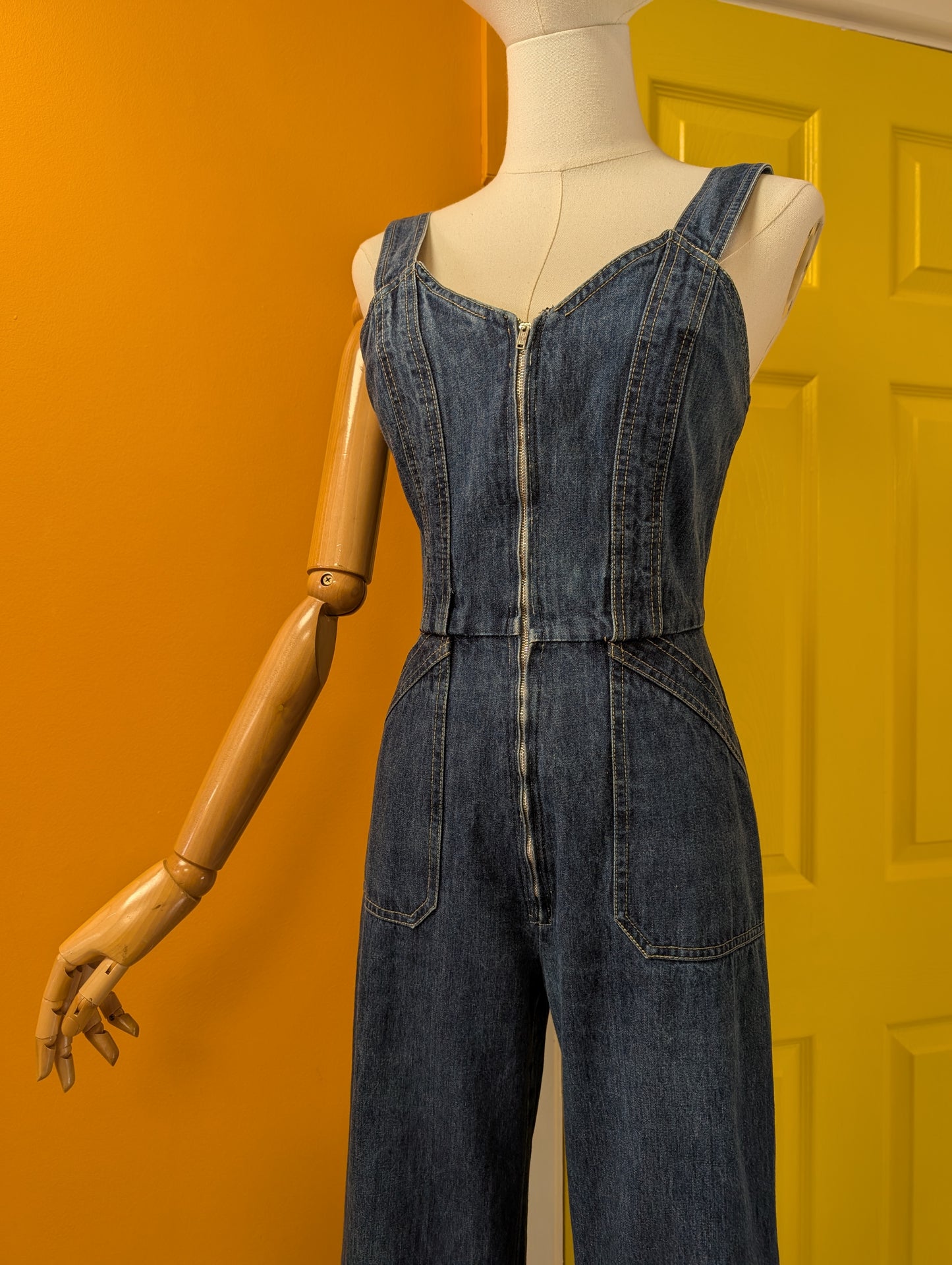 1970s Foxmoor denim zip front jumpsuit - XS/6