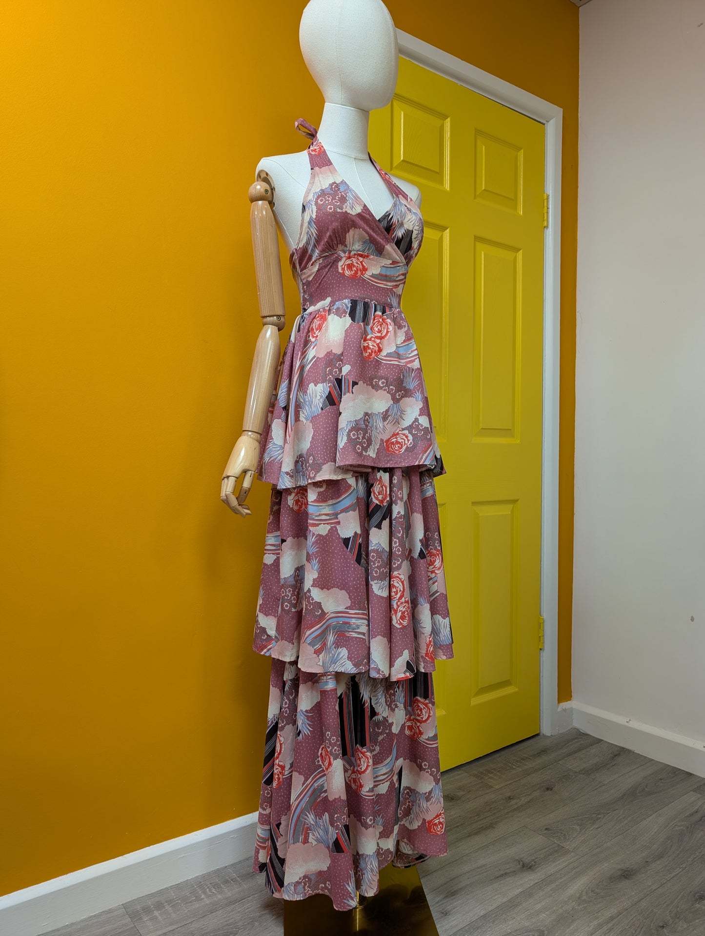 1970s halter neck tiered maxi dress - XS/6