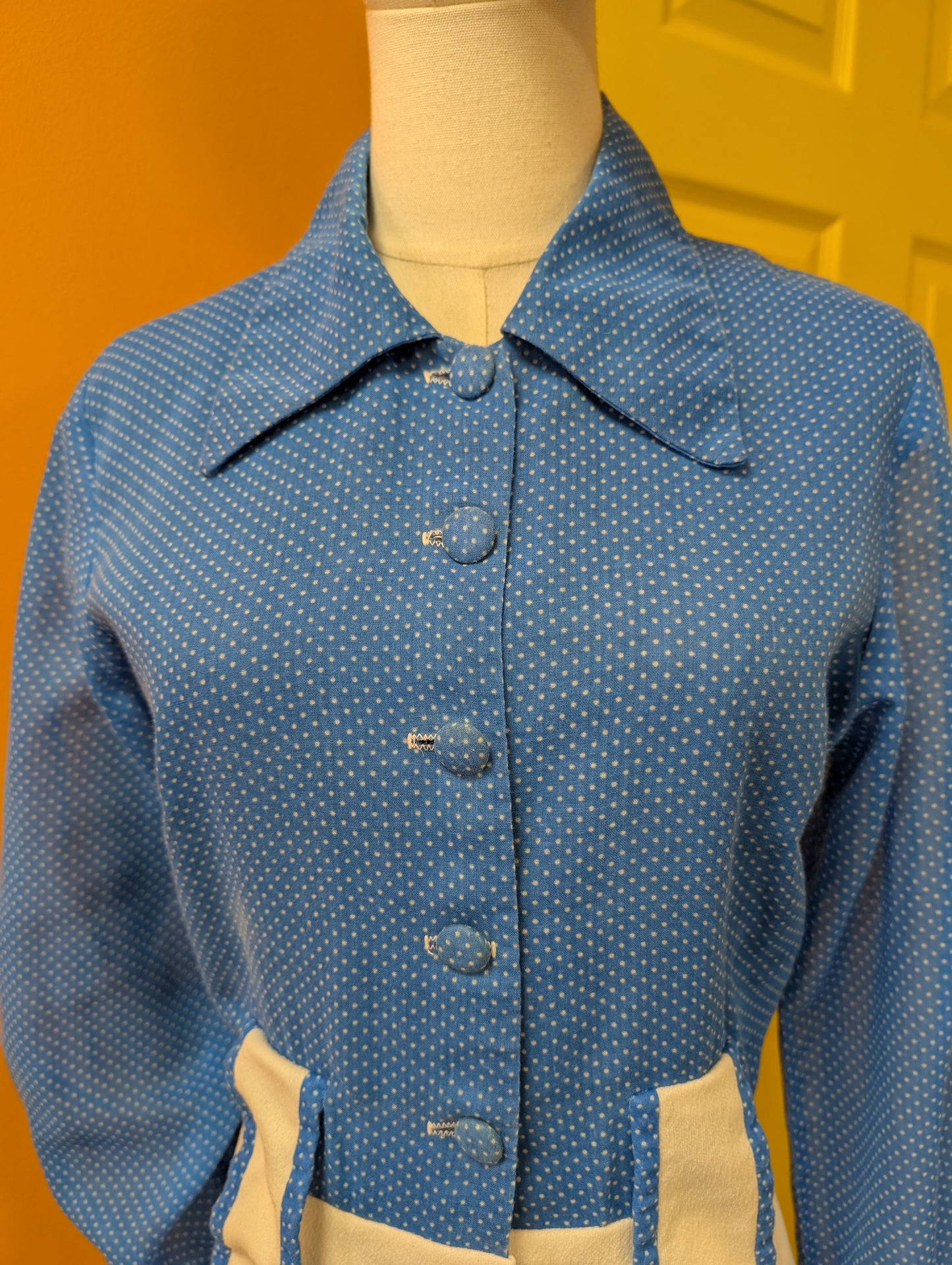 60s/70s blue & white dress - M/12