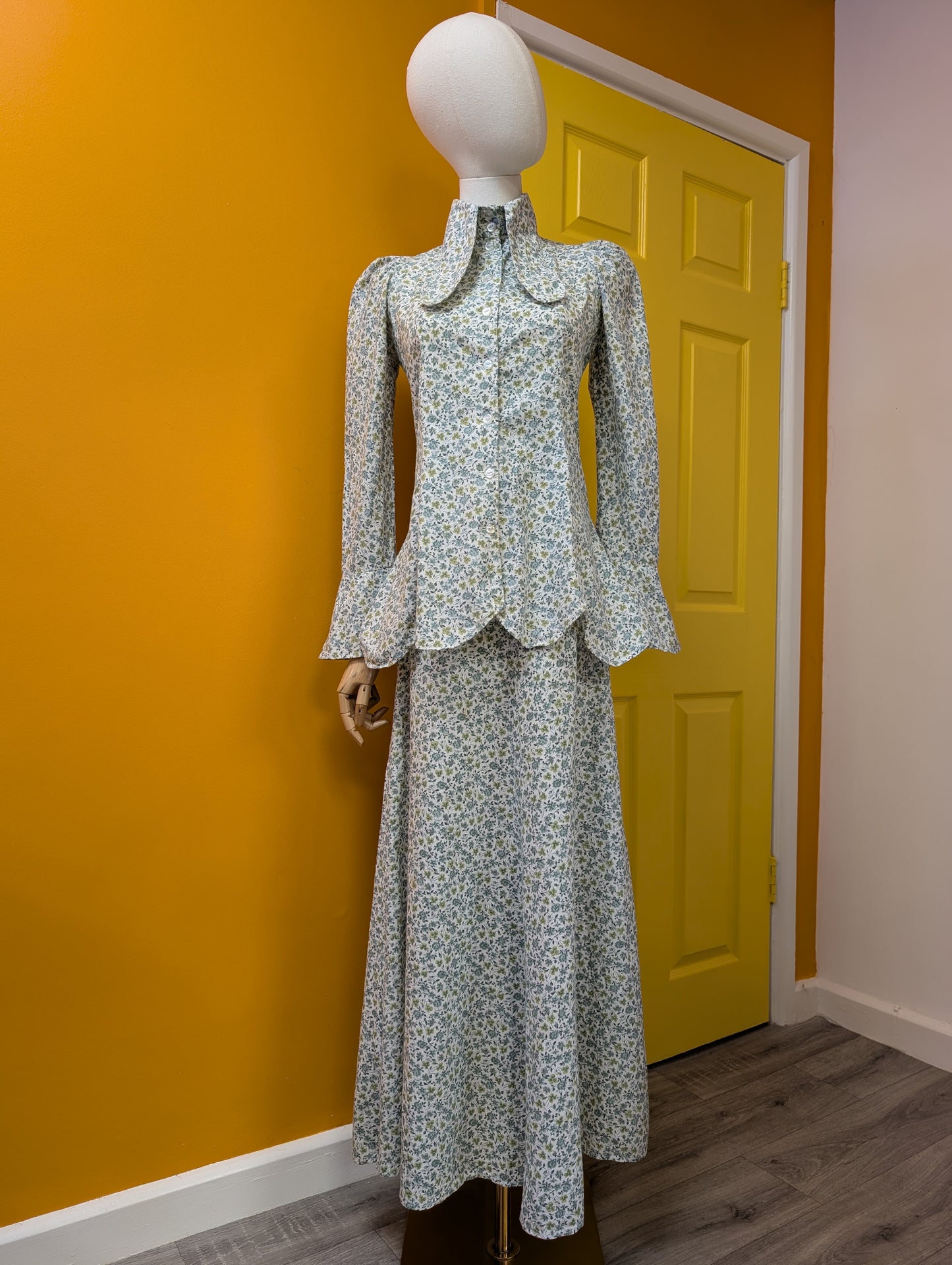 1970s Mabs cotton shirt and maxi skirt - XS/S