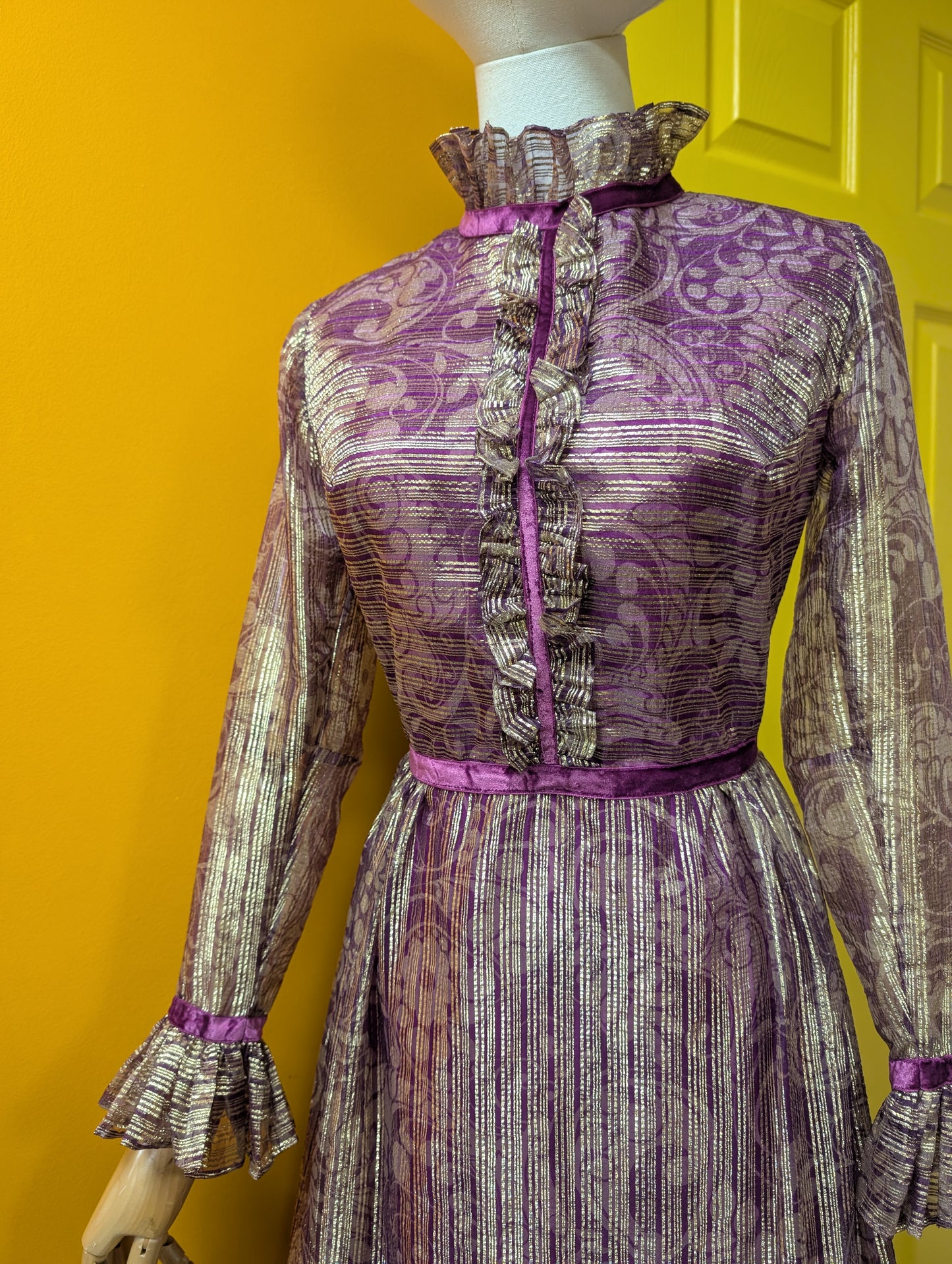 60s/70s Peterson Maid sparkly purple & gold dress - XS/S/6/8