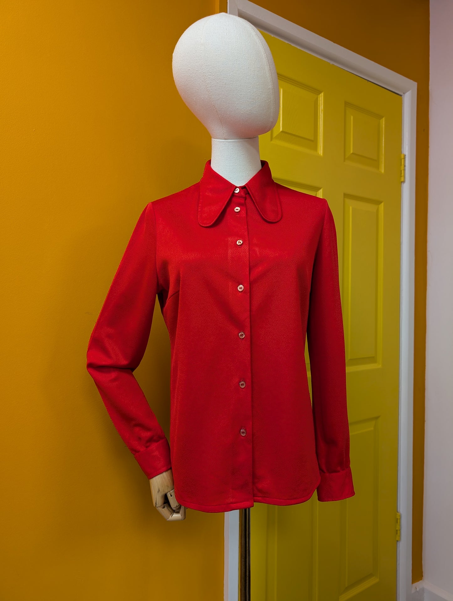 1970s St Michael red crimplene shirt - S/M