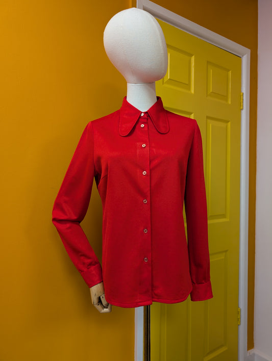 1970s St Michael red crimplene shirt - S/M