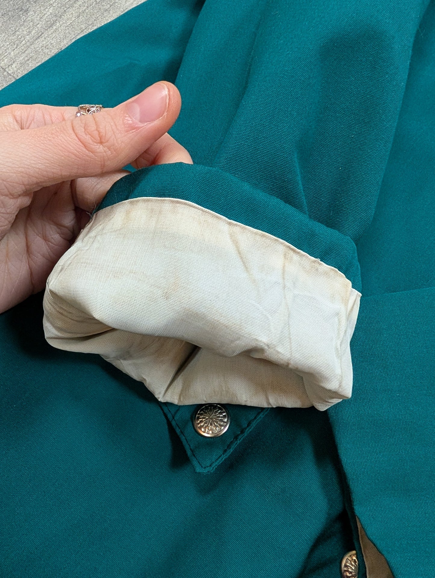 1970s green anorak with red fleece lining - S