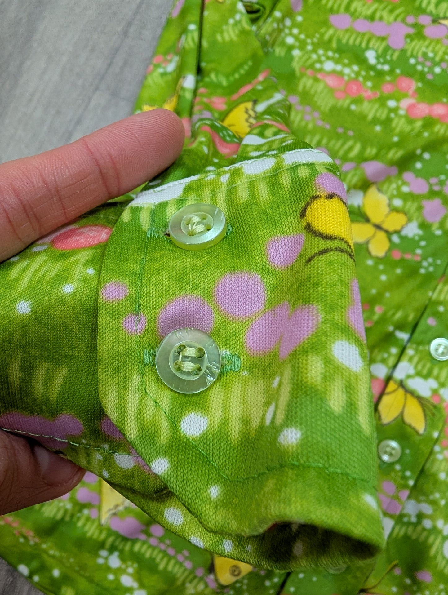 1970s Whip-O-Will green novelty butterfly print shirt - XS/S