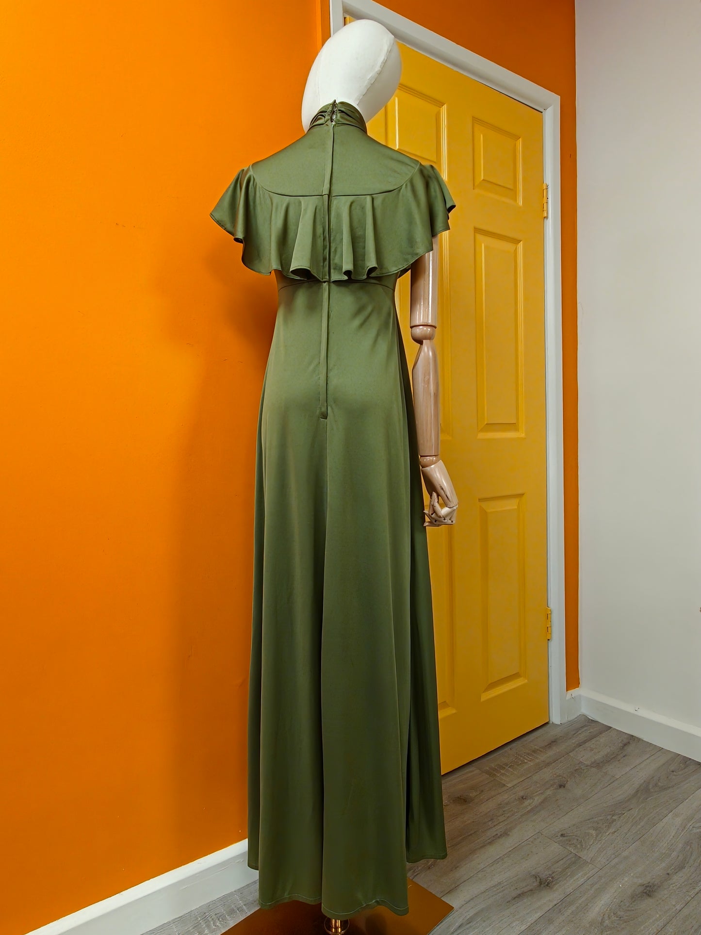 1970s Irvine Sellars green crimplene maxi dress - XS/6