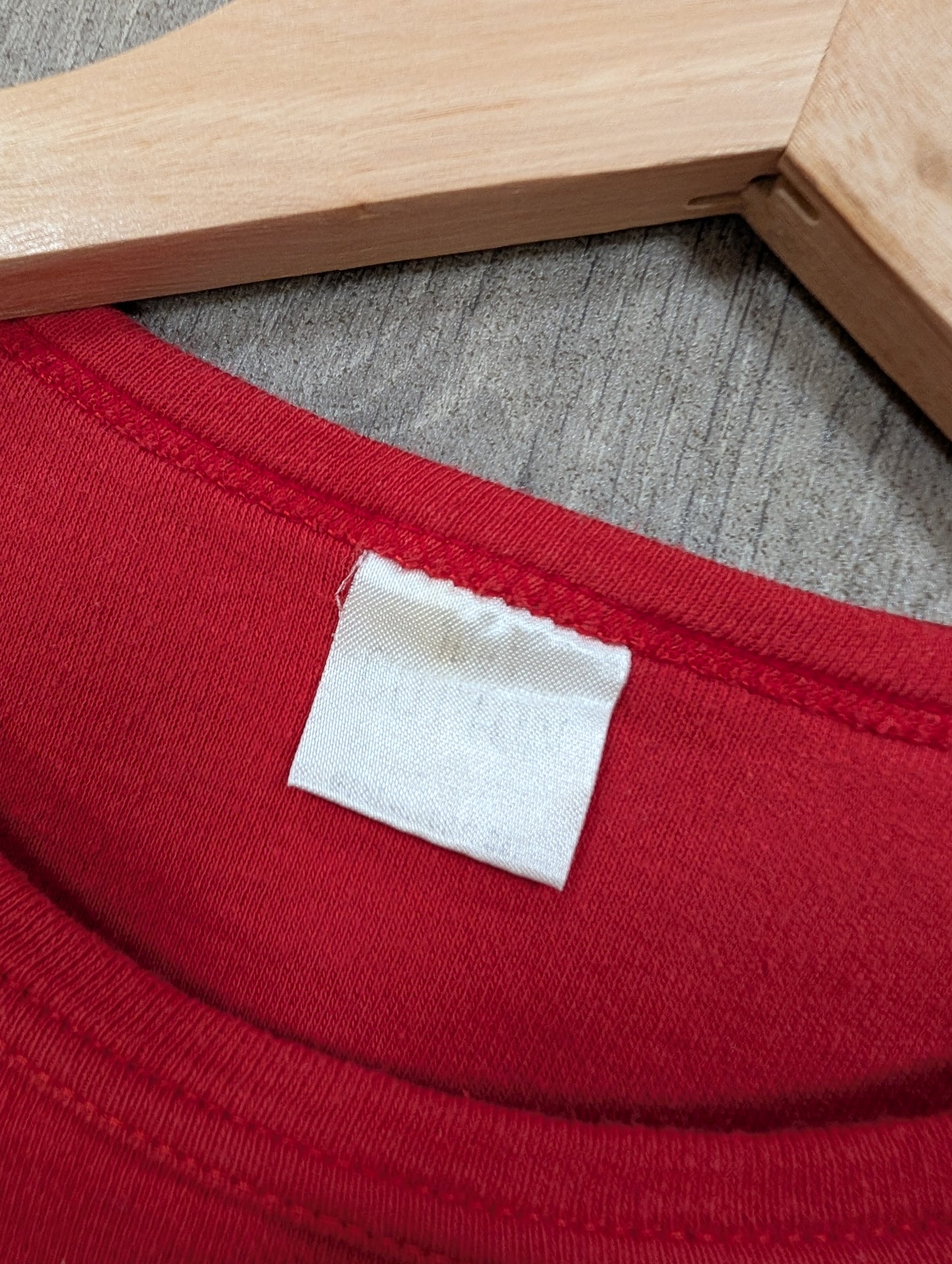 1970s red t-shirt with Led Zeppelin Stairway to Heaven glitter transfer