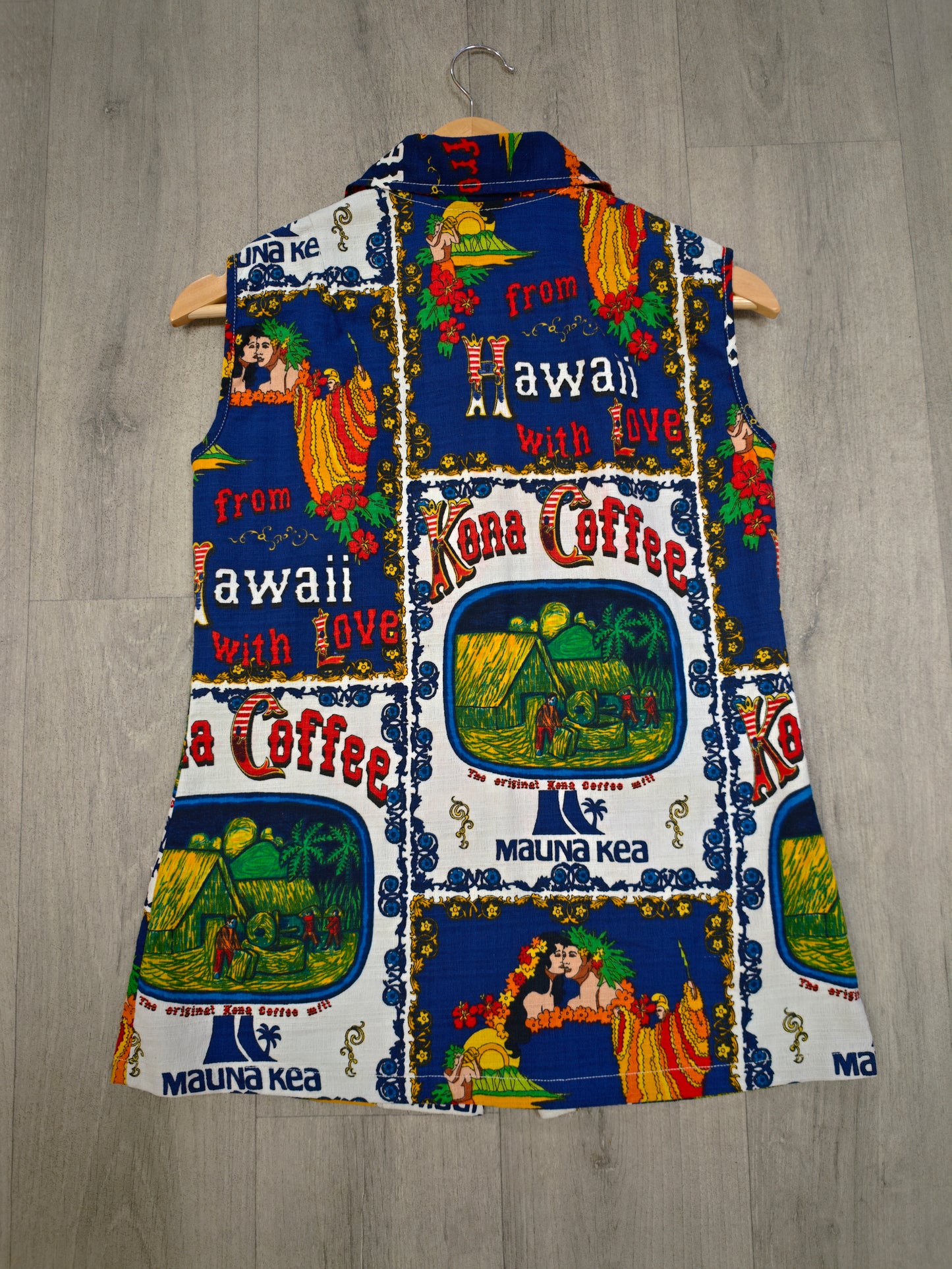 1970s Hawaiian 'Kona Coffee' novelty print top - S