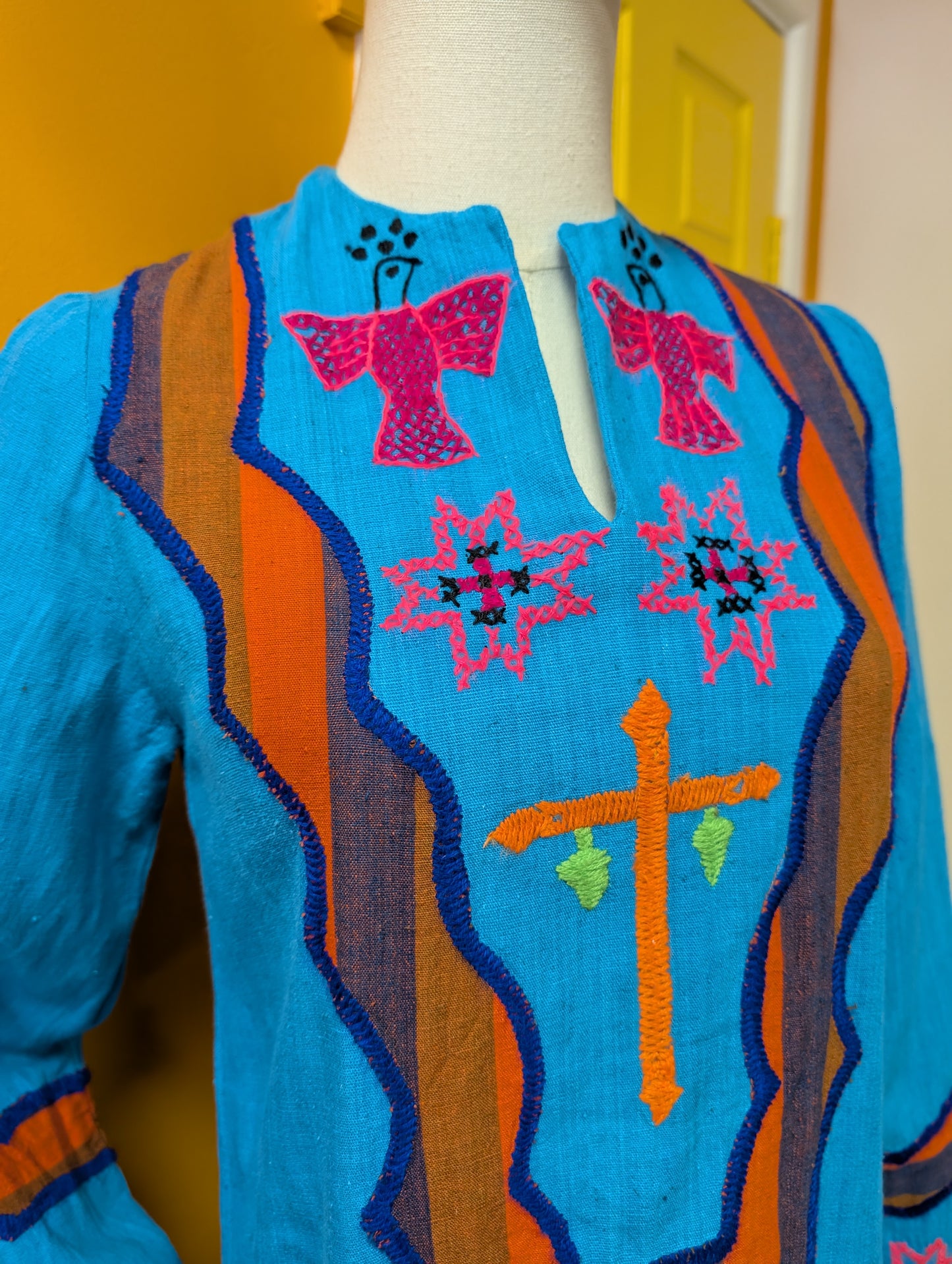 1970s Mexican embroidered cotton dress - XS