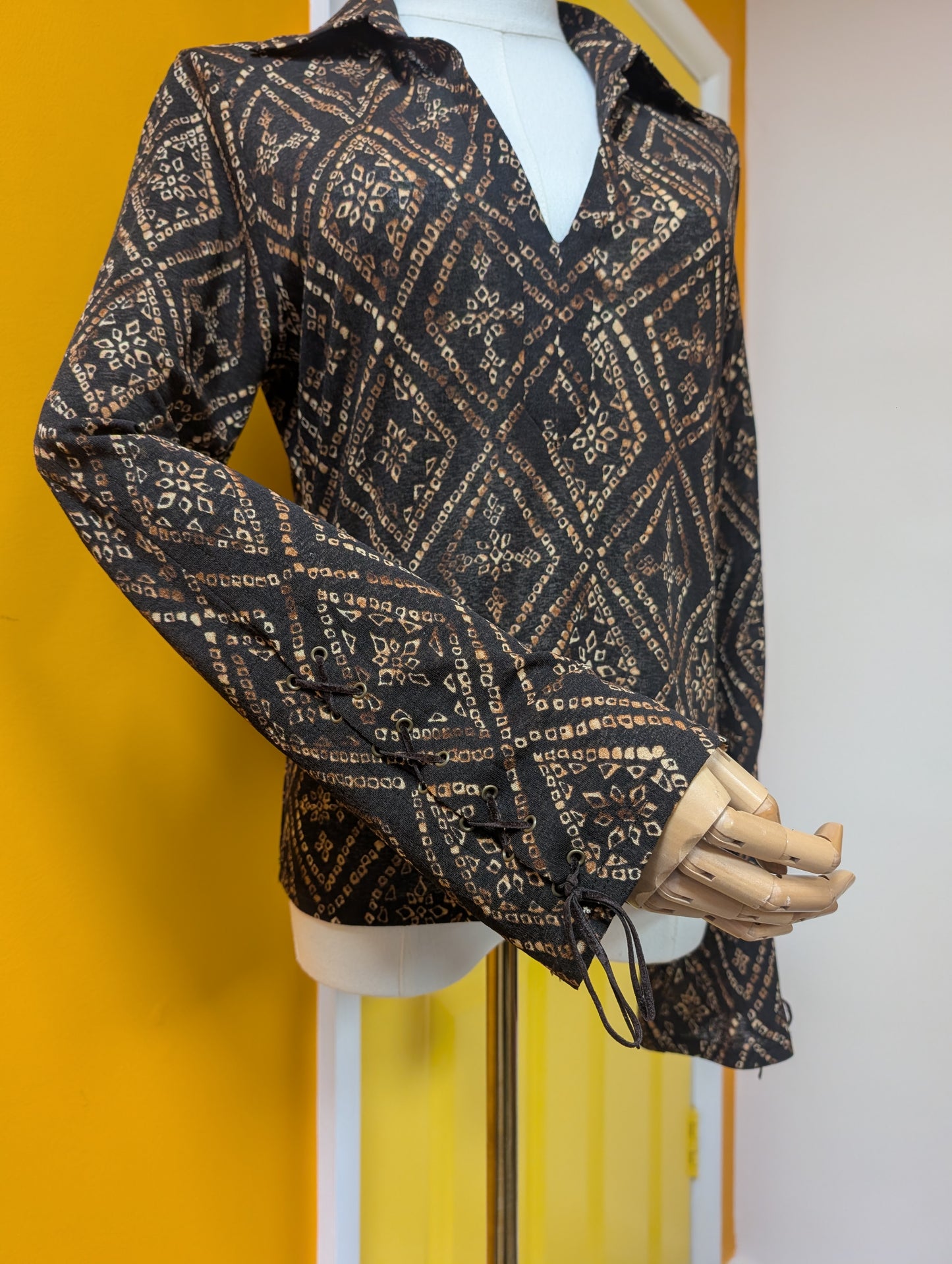 1990s New Look brown top with lace up cuffs - M/12