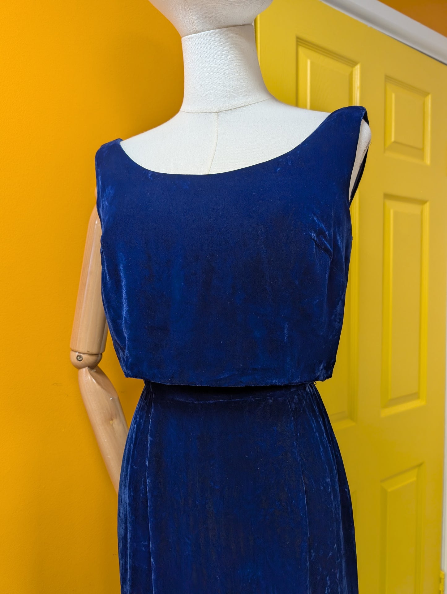 1960s Blanes blue velvet dress - S/8