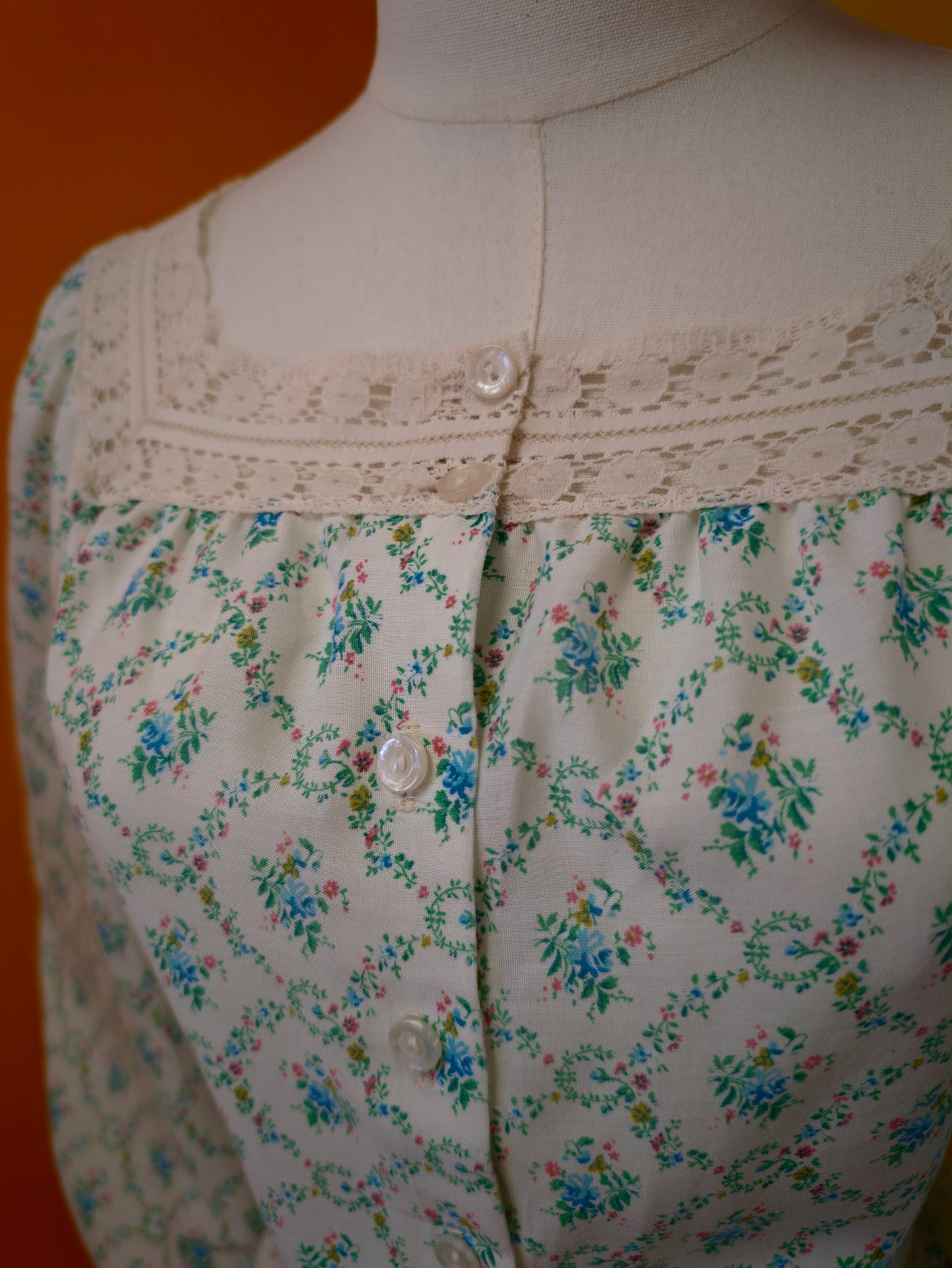 1970s St Michael floral lace trim blouse - XS