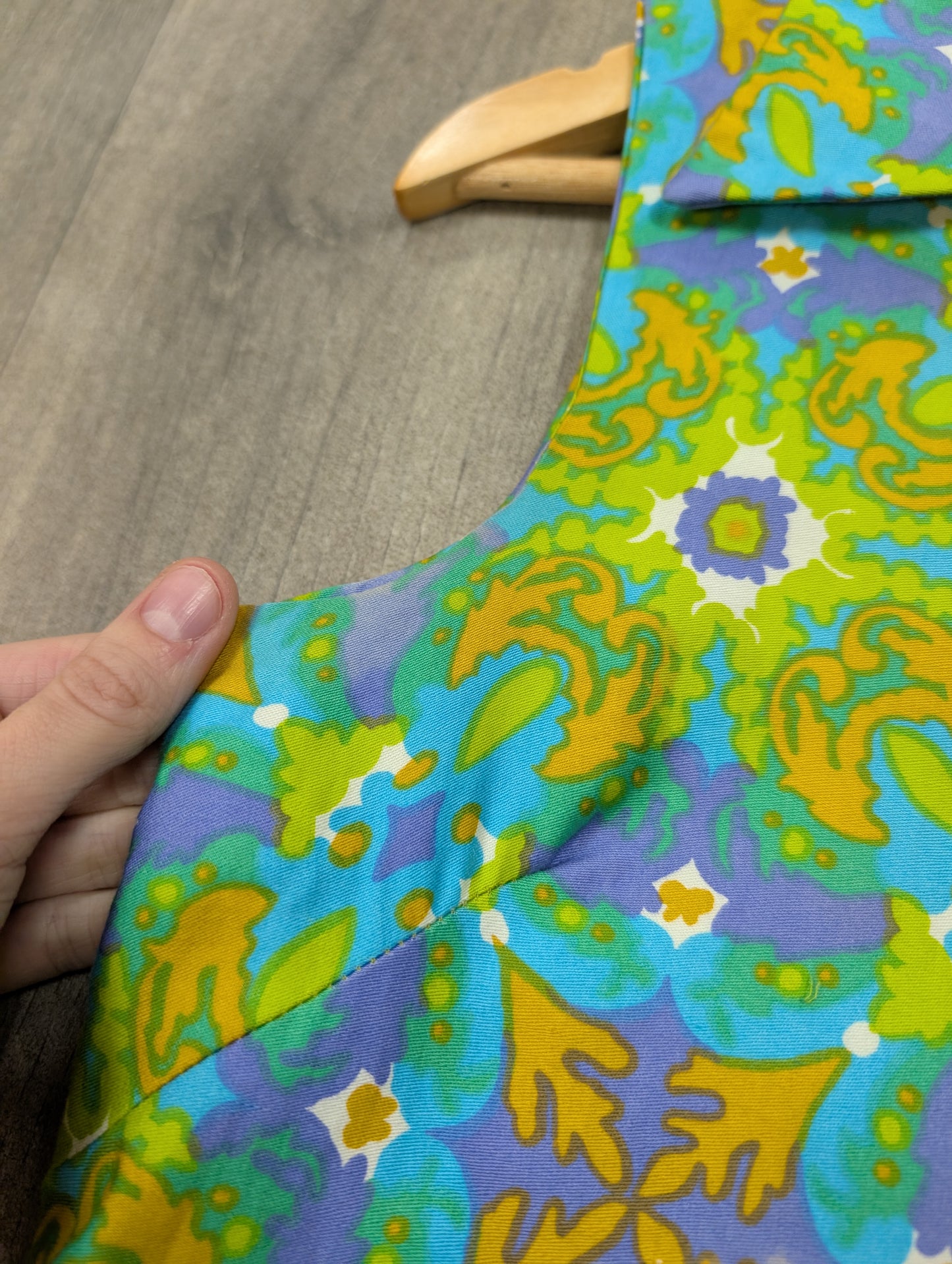 1960s psychedelic cotton dress and belt - S/8/10