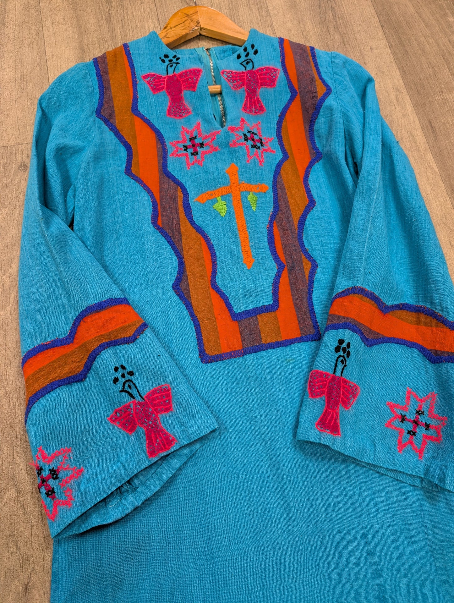 1970s Mexican embroidered cotton dress - XS