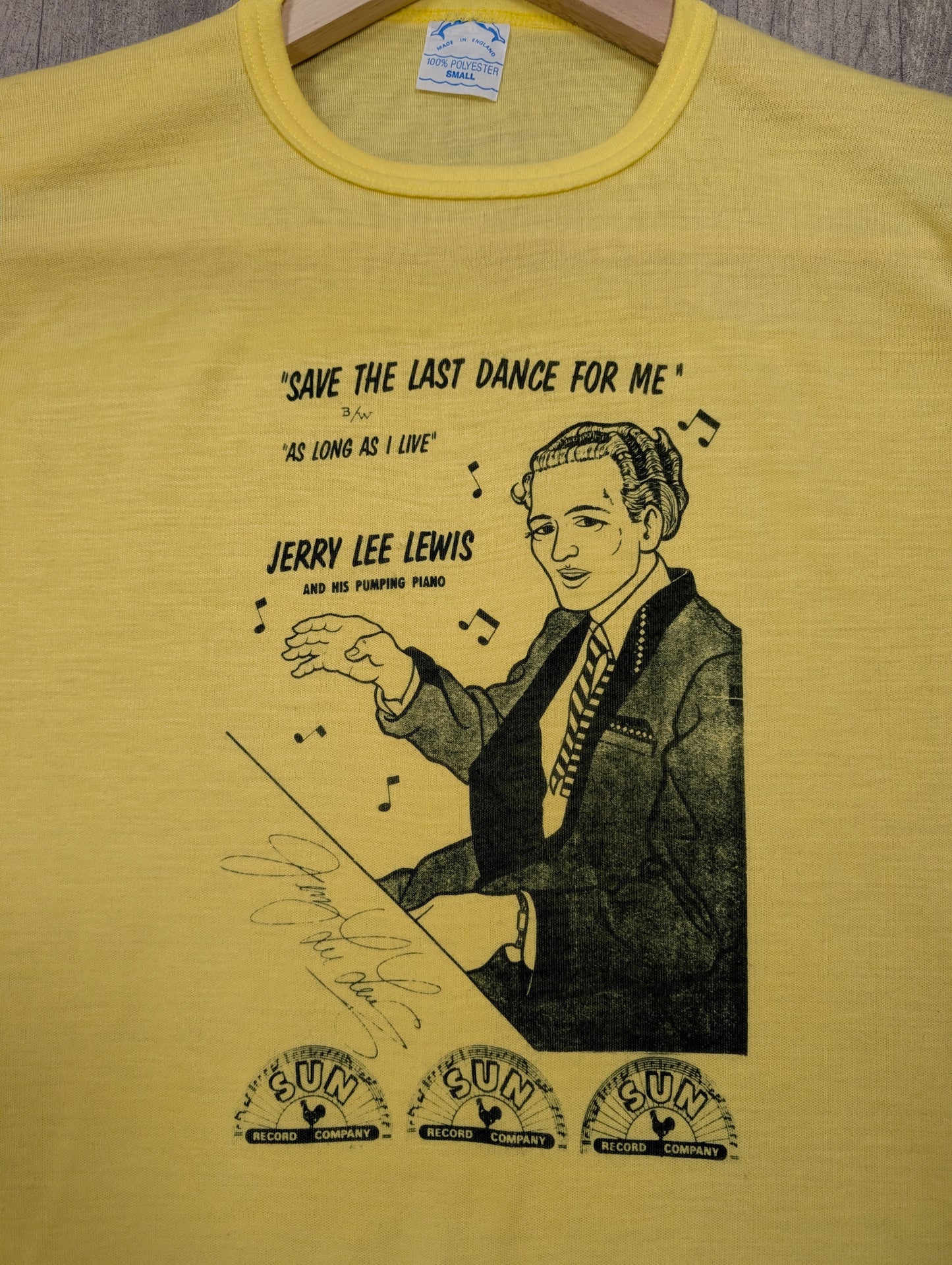 1980s Jerry Lee Lewis Sun Records yellow t-shirt