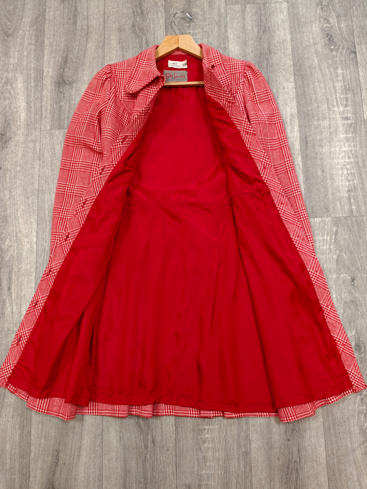 Early 1970s Betty Barclay red check wool blend dress - S/8