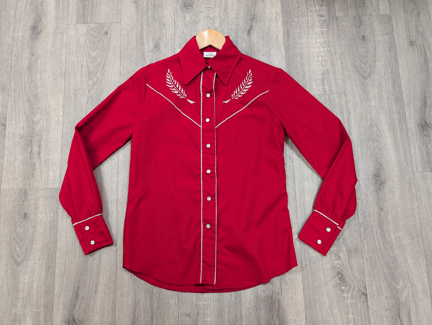 1970s red & silver western shirt - S/M