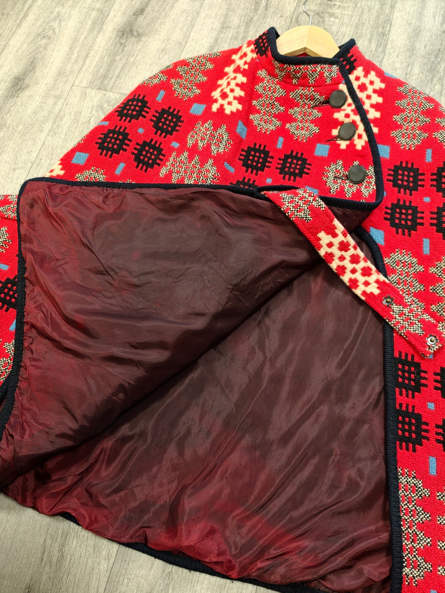 Coracle Clothes/Dillad Corwgl Welsh tapestry wool belted cape