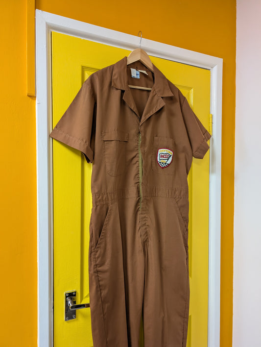 1970s Wrangler brown overalls with Daytona Races 1980 patch