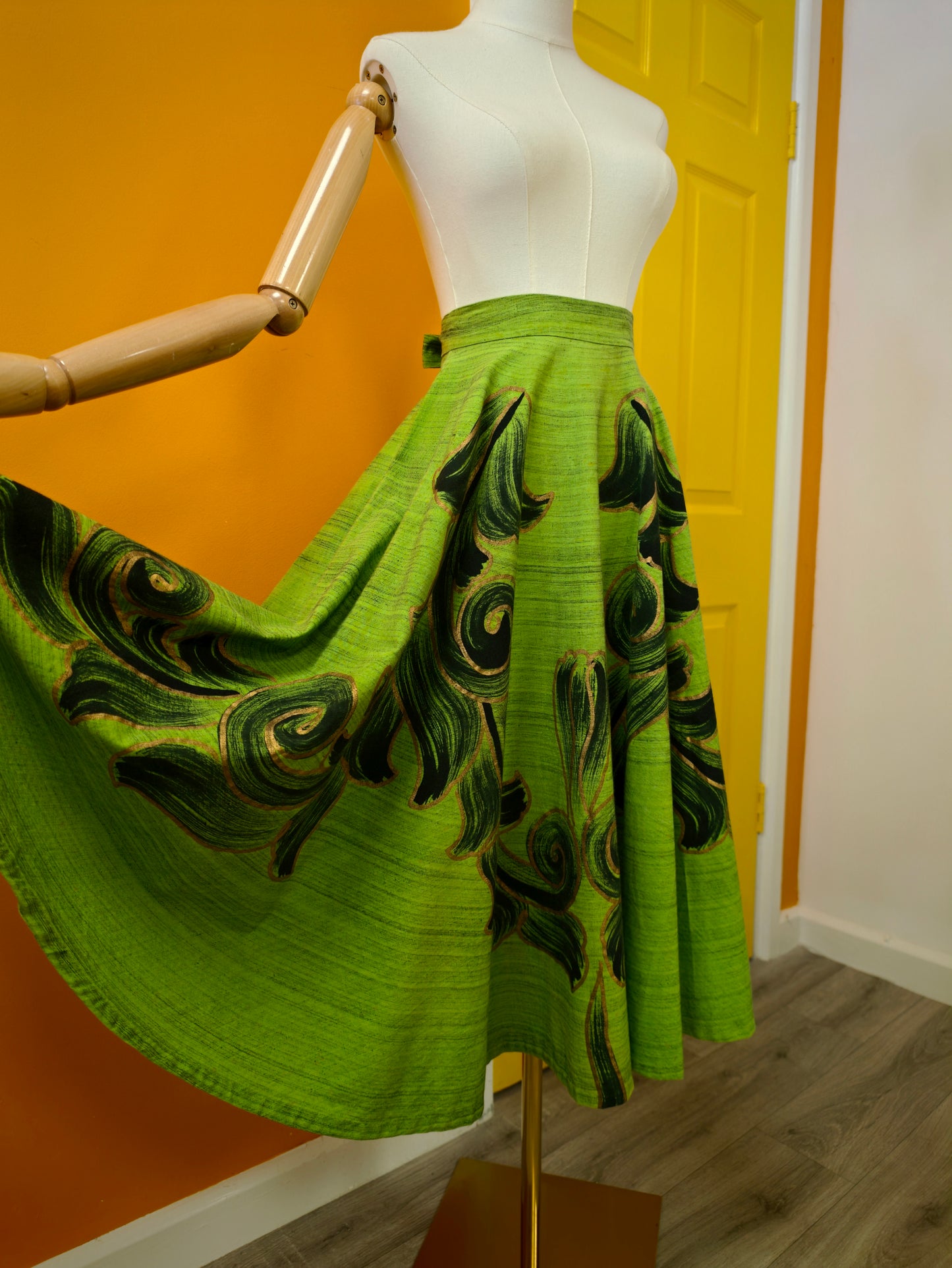 1950s Tel-Art hand painted Mexican full circle cotton skirt - XS/S