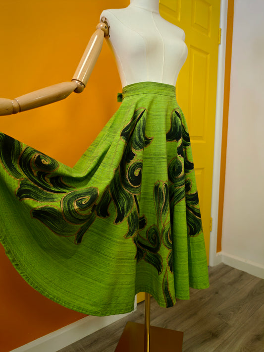 1950s Tel-Art hand painted Mexican full circle cotton skirt - XS/S