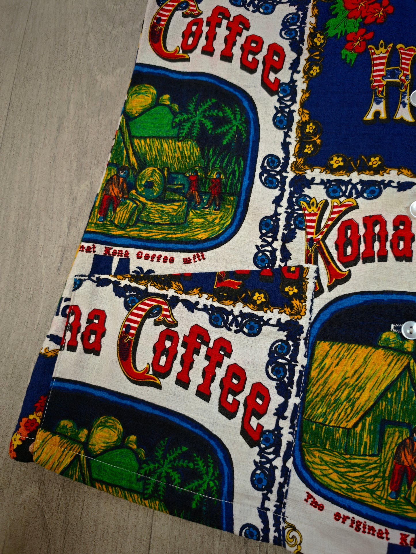 1970s Hawaiian 'Kona Coffee' novelty print top - S