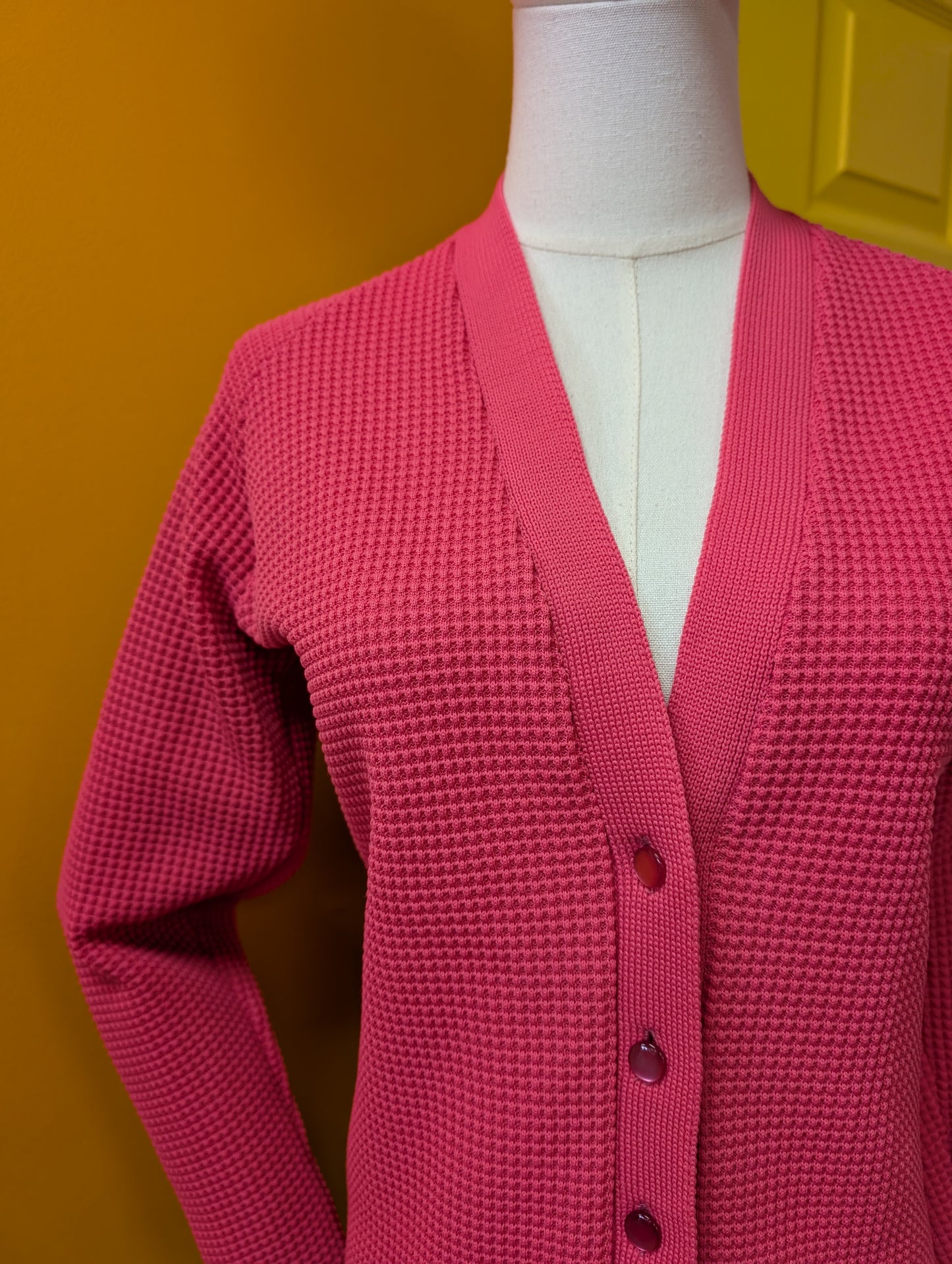 1960s pink crimplene cardigan - S/M