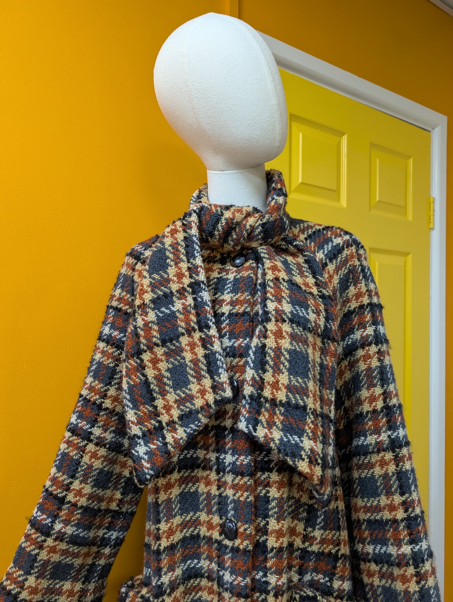 1970s check wool coat - S