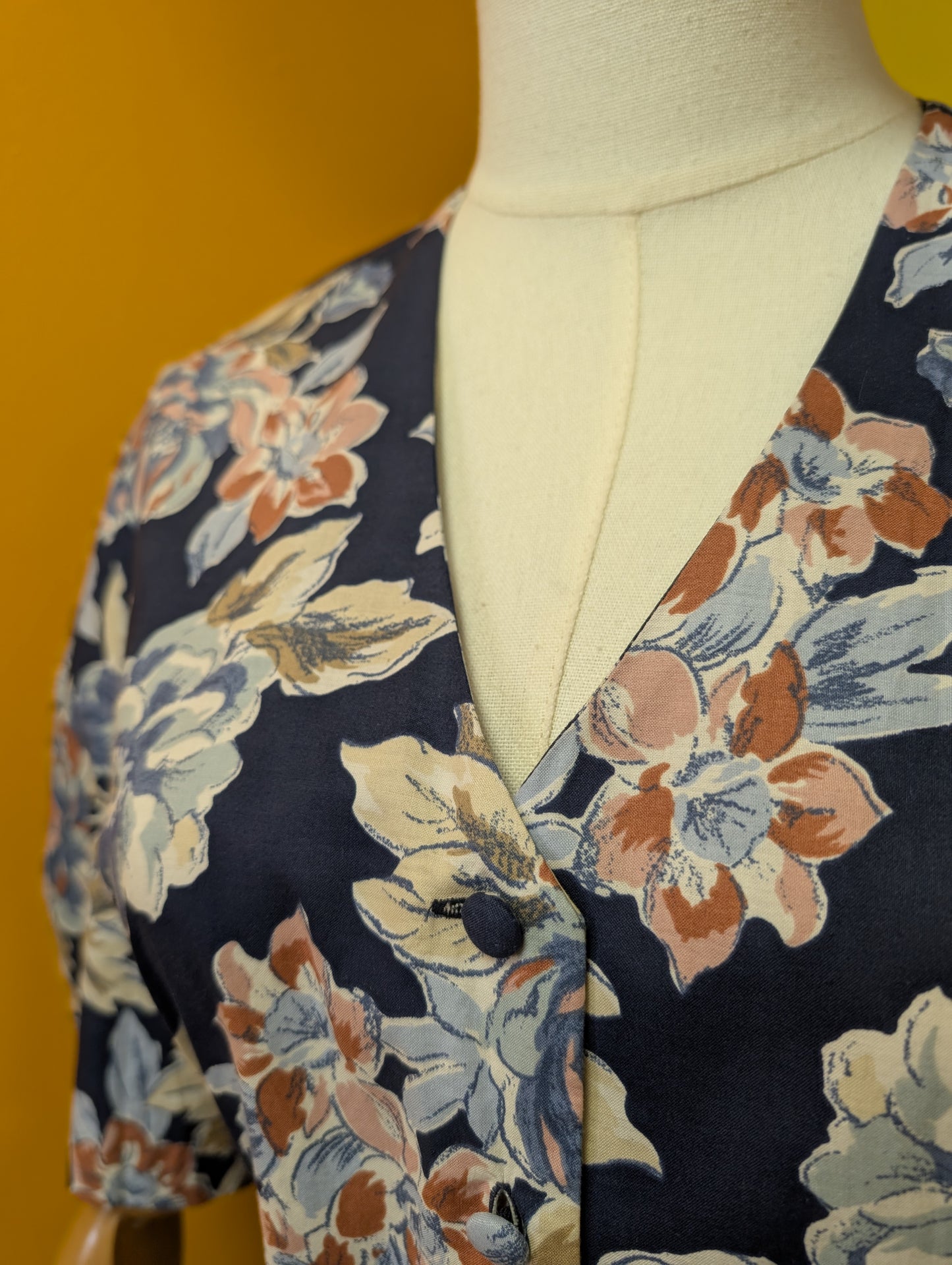1990s Laura Ashley navy blue floral cotton dress - M/14