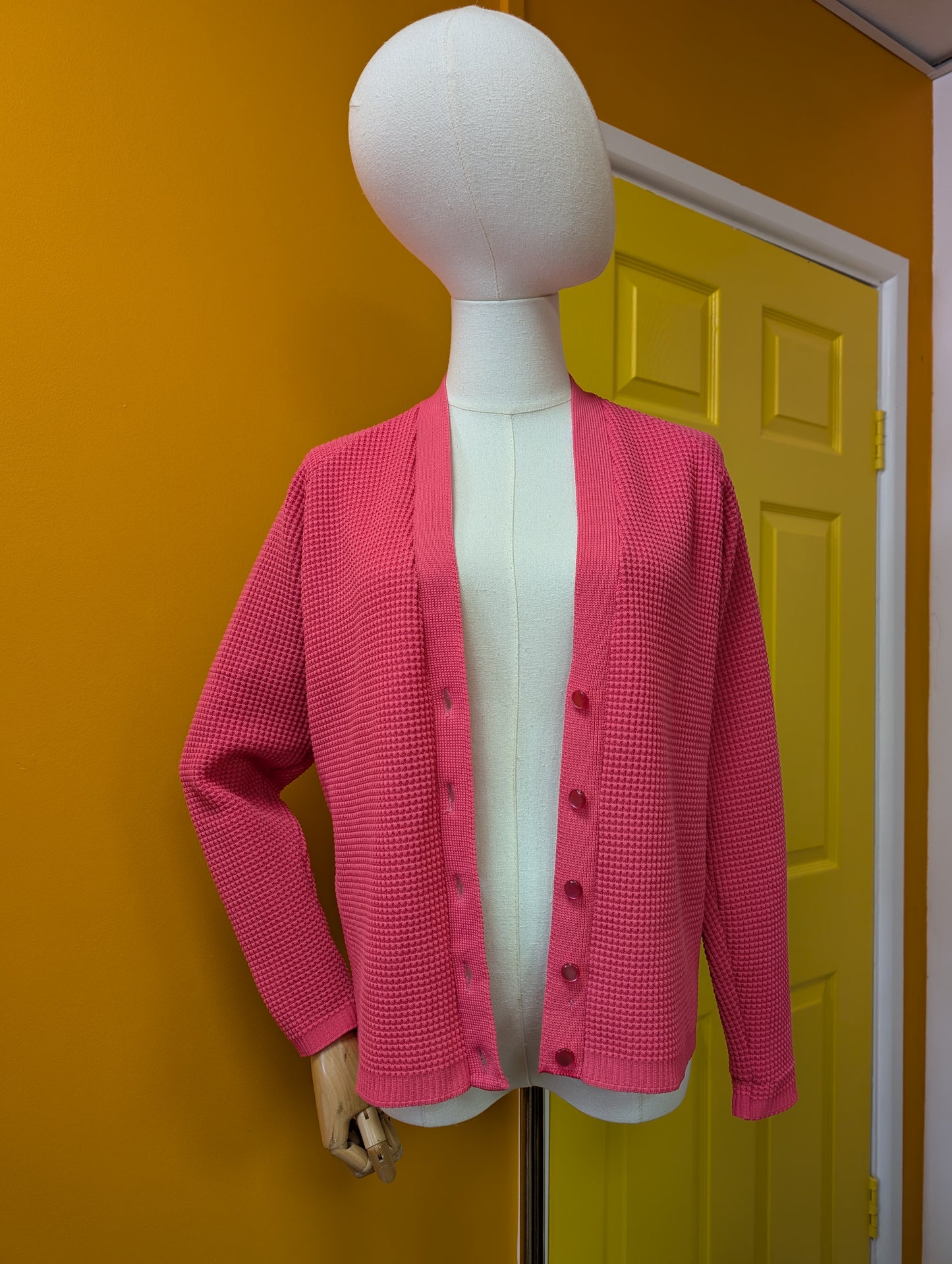 1960s pink crimplene cardigan - S/M