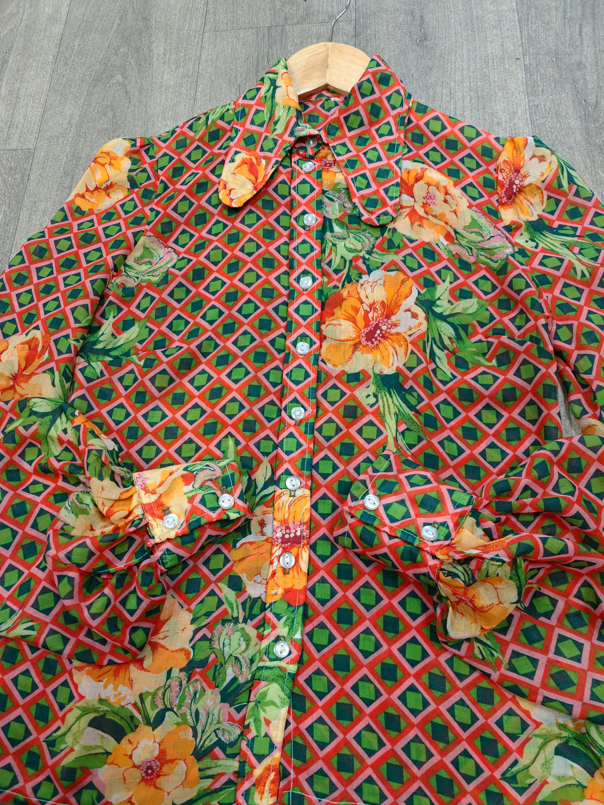 1970s balloon sleeve beagle collar shirt - XS