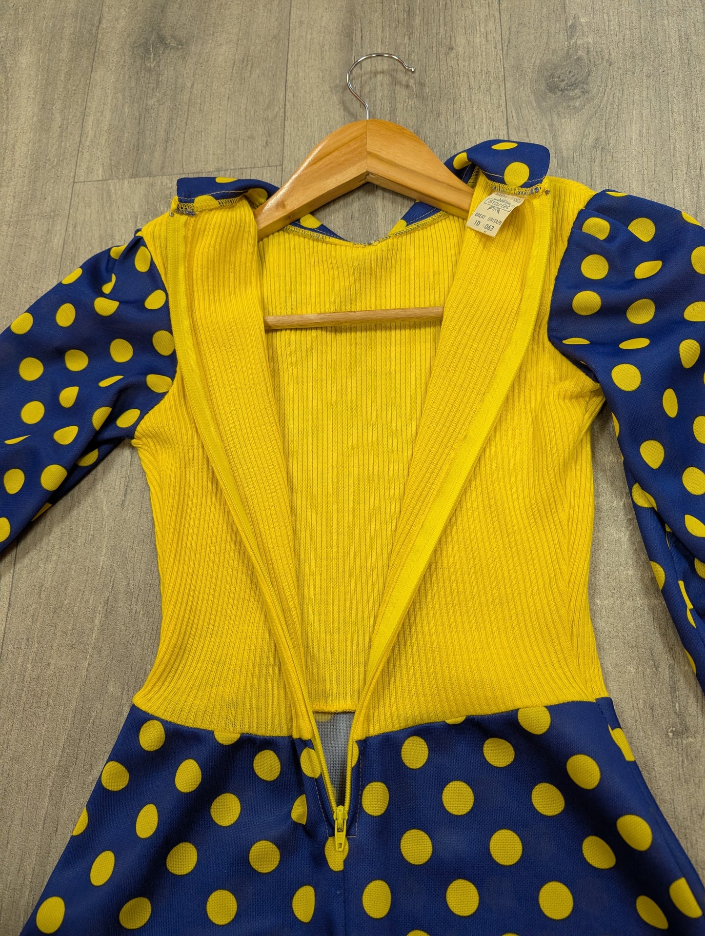 1970s navy blue/yellow spotty mini dress - XS/6