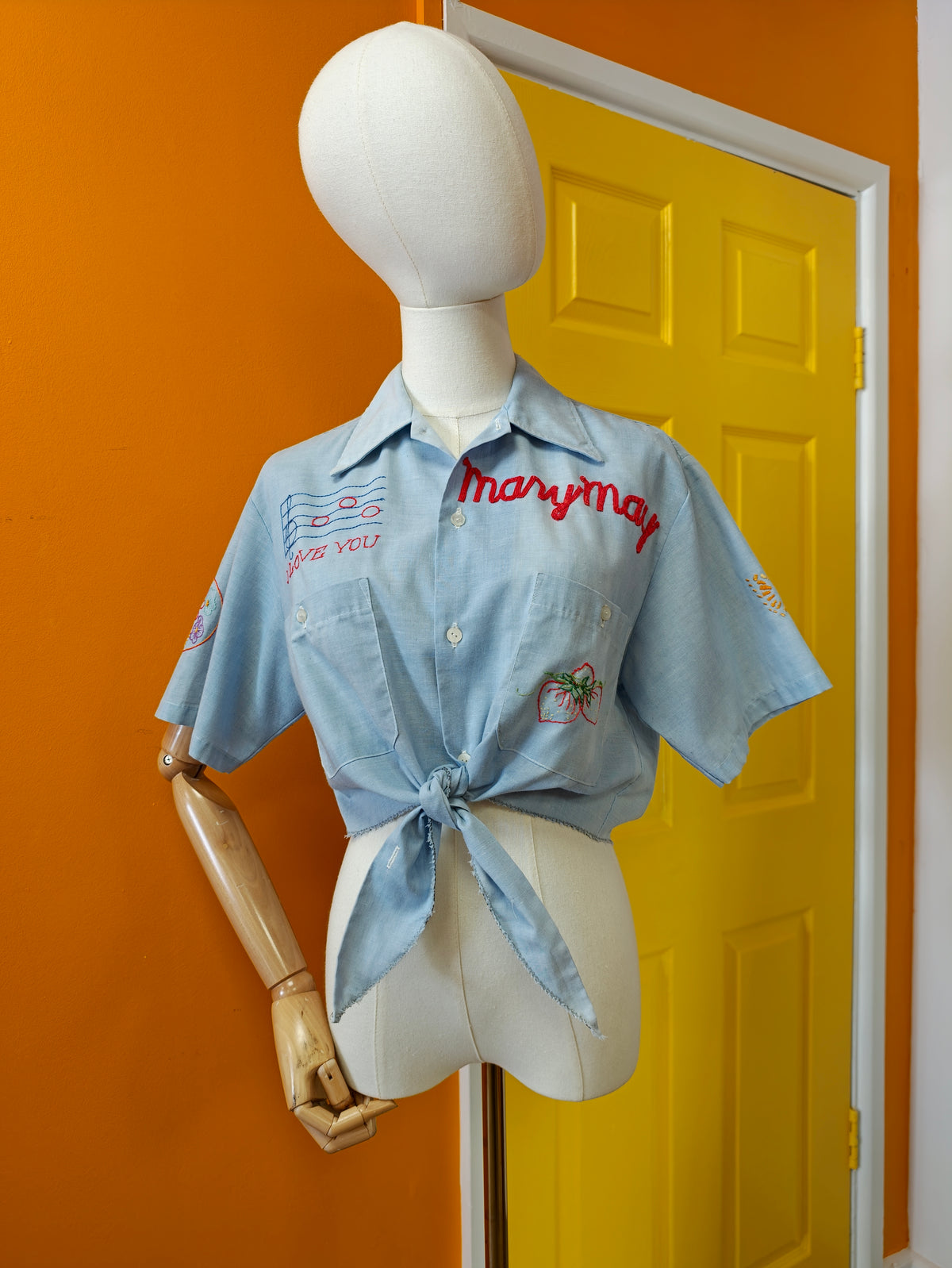 1970s De Colores embroidered & appliquéd tie waist shirt - M