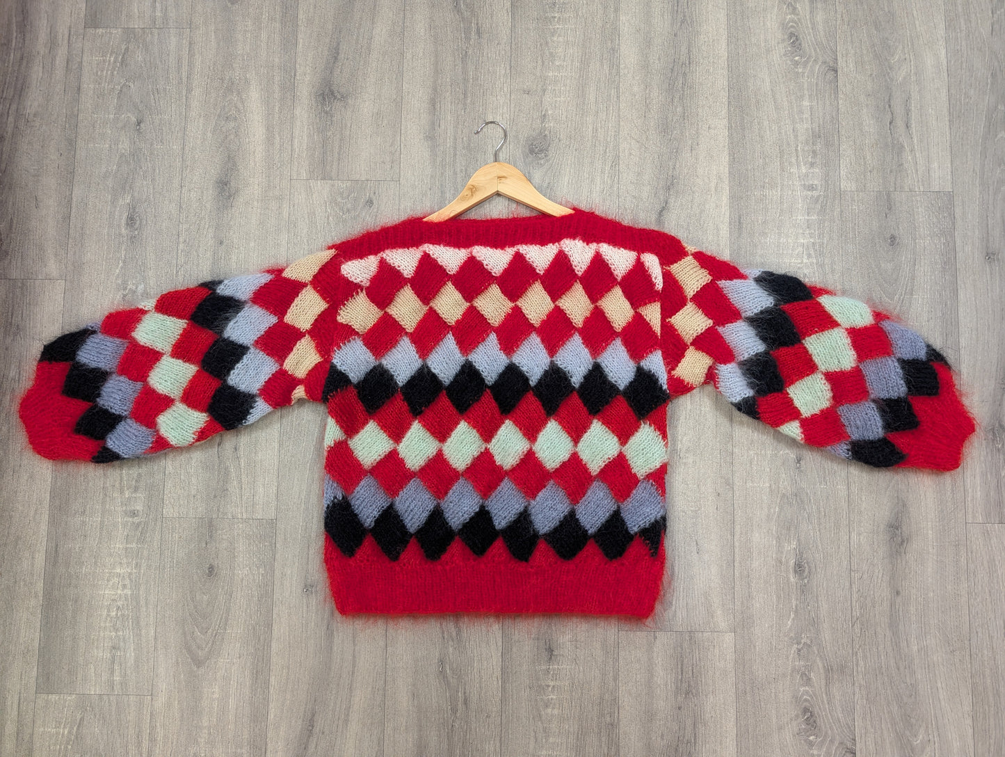 1980s red mohair hand knitted jumper - S/M