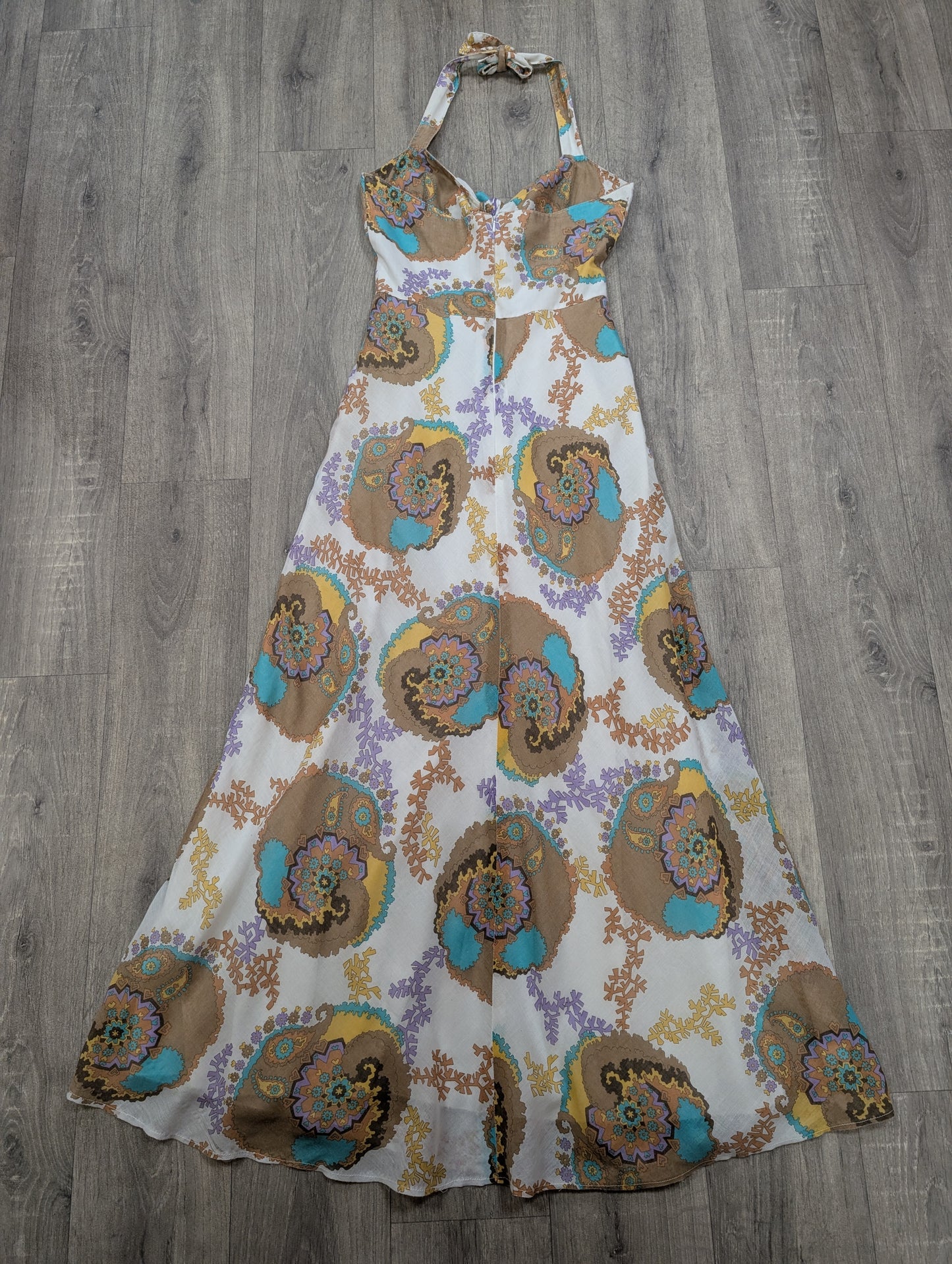 1970s psychedelic halter neck maxi dress - S/8