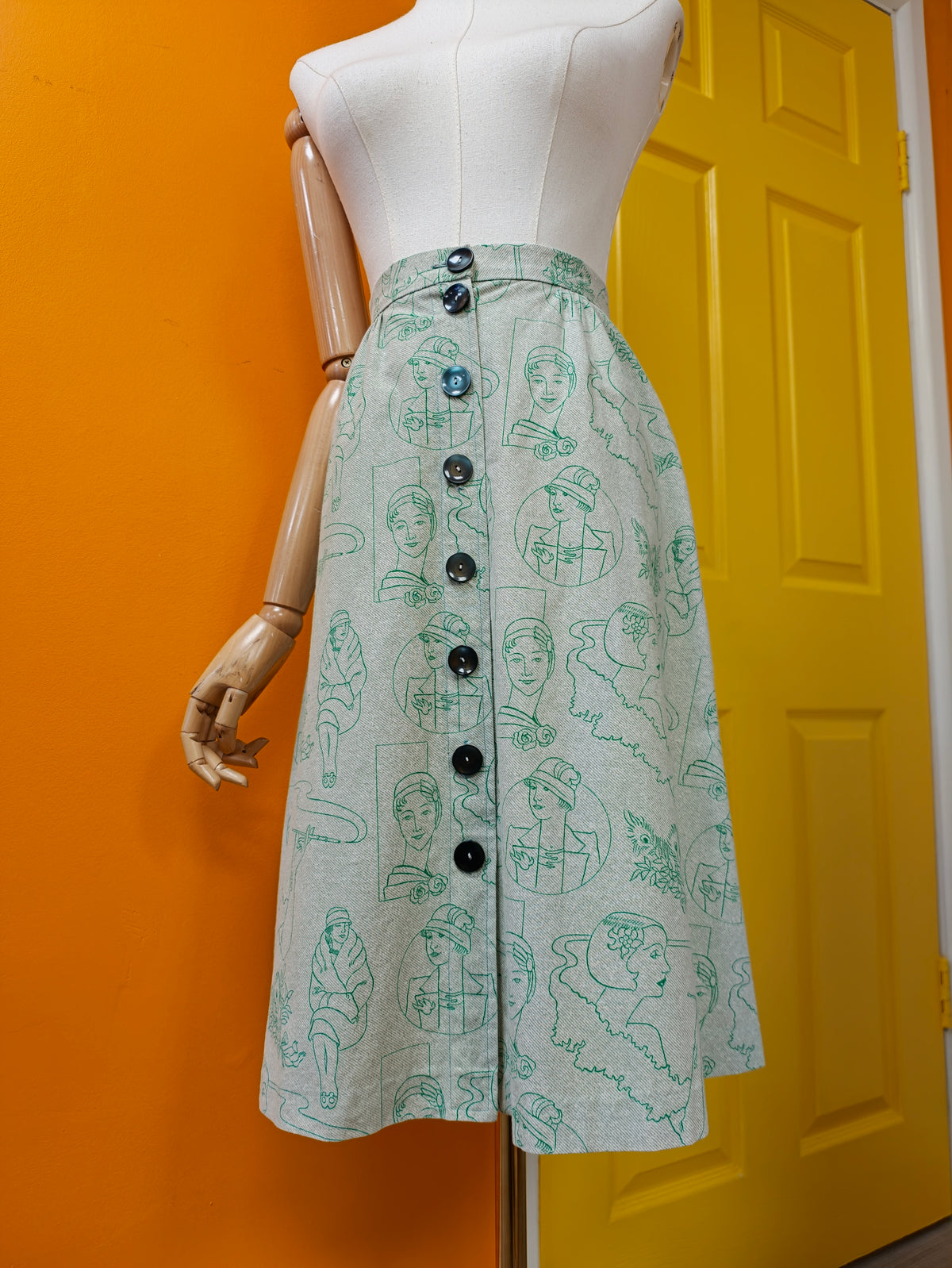 1970s novelty Art Deco print cotton skirt - 27" waist