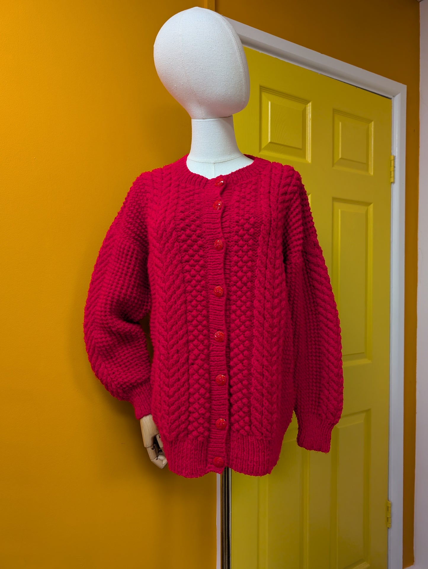 Hand knitted red cardigan - S/M