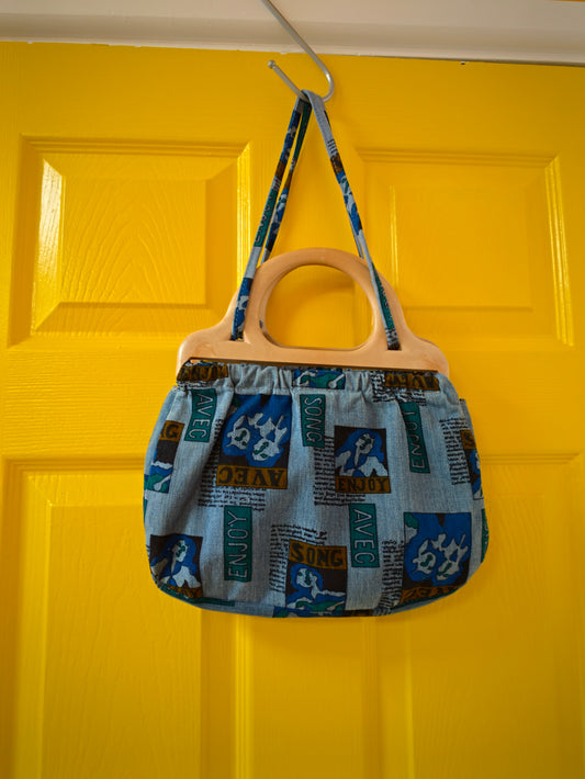 1970s blue novelty print handbag