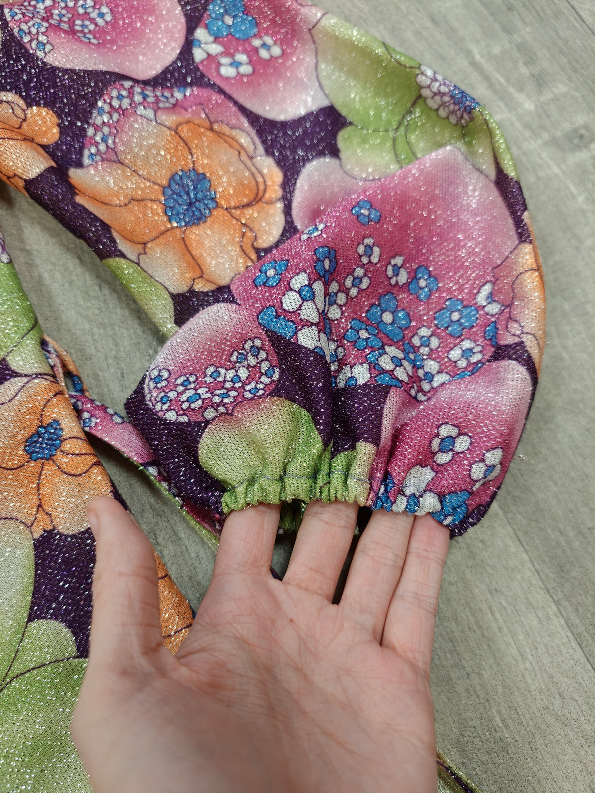 1970s floral lurex top with belt - S