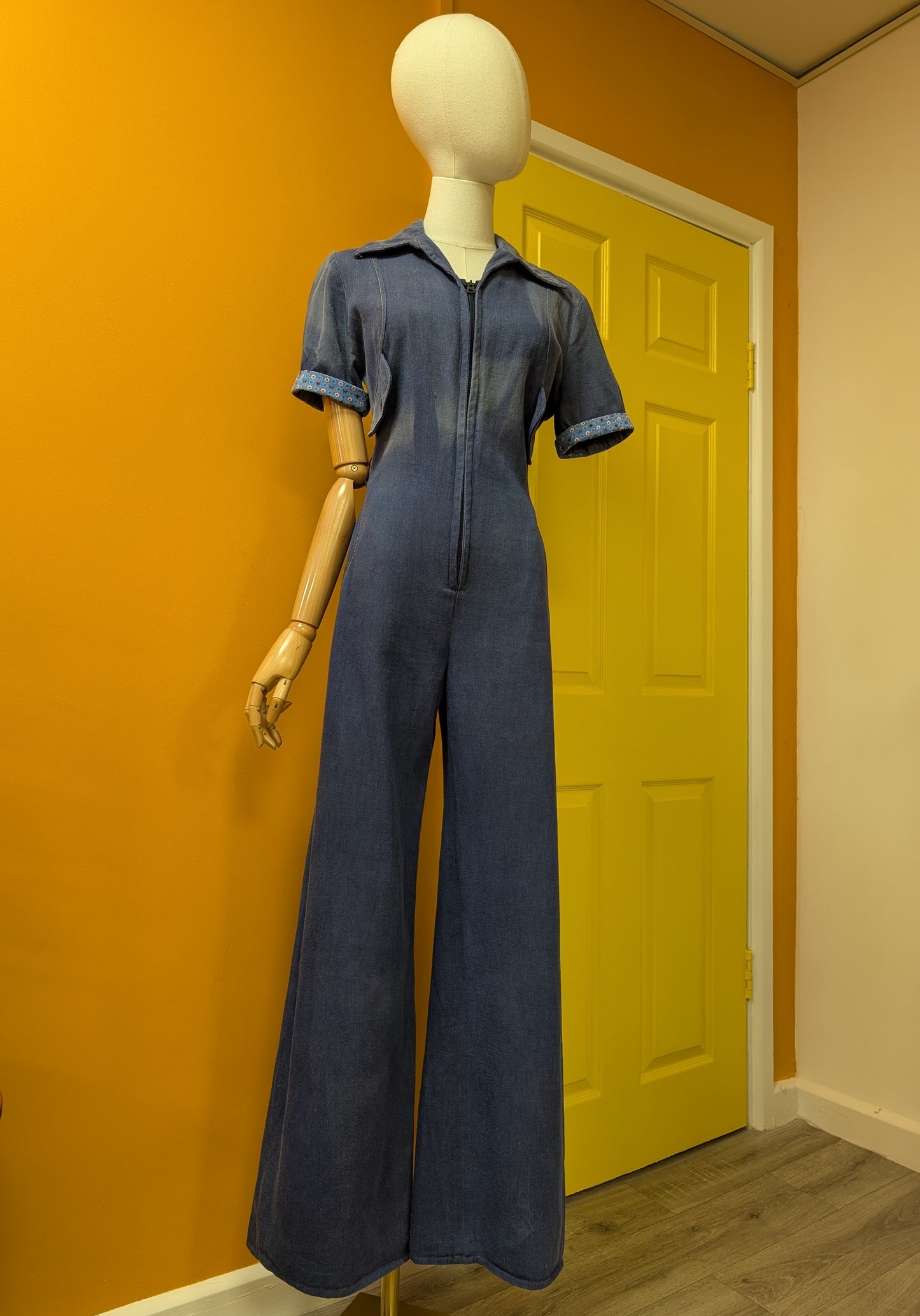 1970s Mexican denim jumpsuit with applique - S/M/10/12
