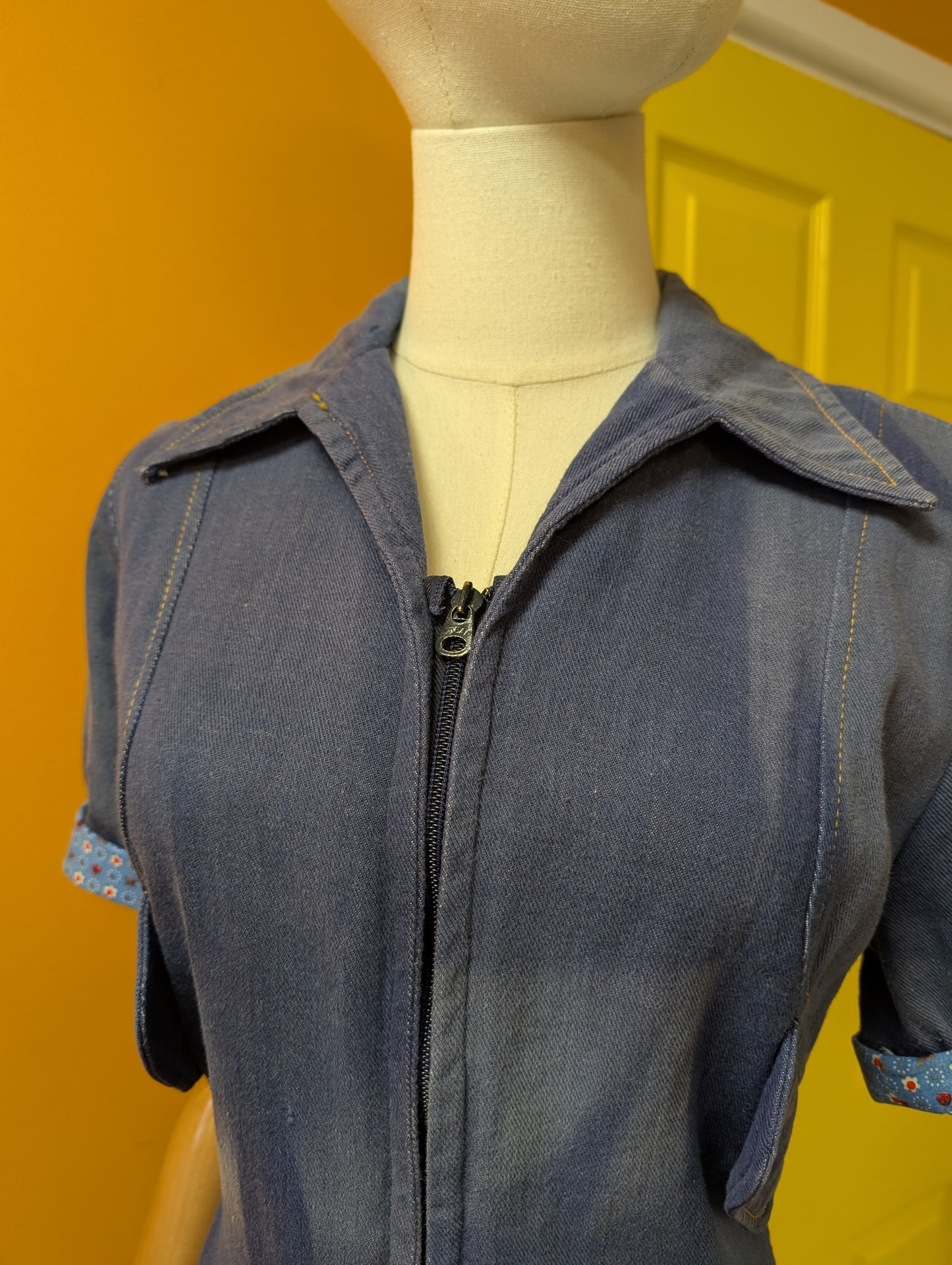 1970s Mexican denim jumpsuit with applique - S/M/10/12