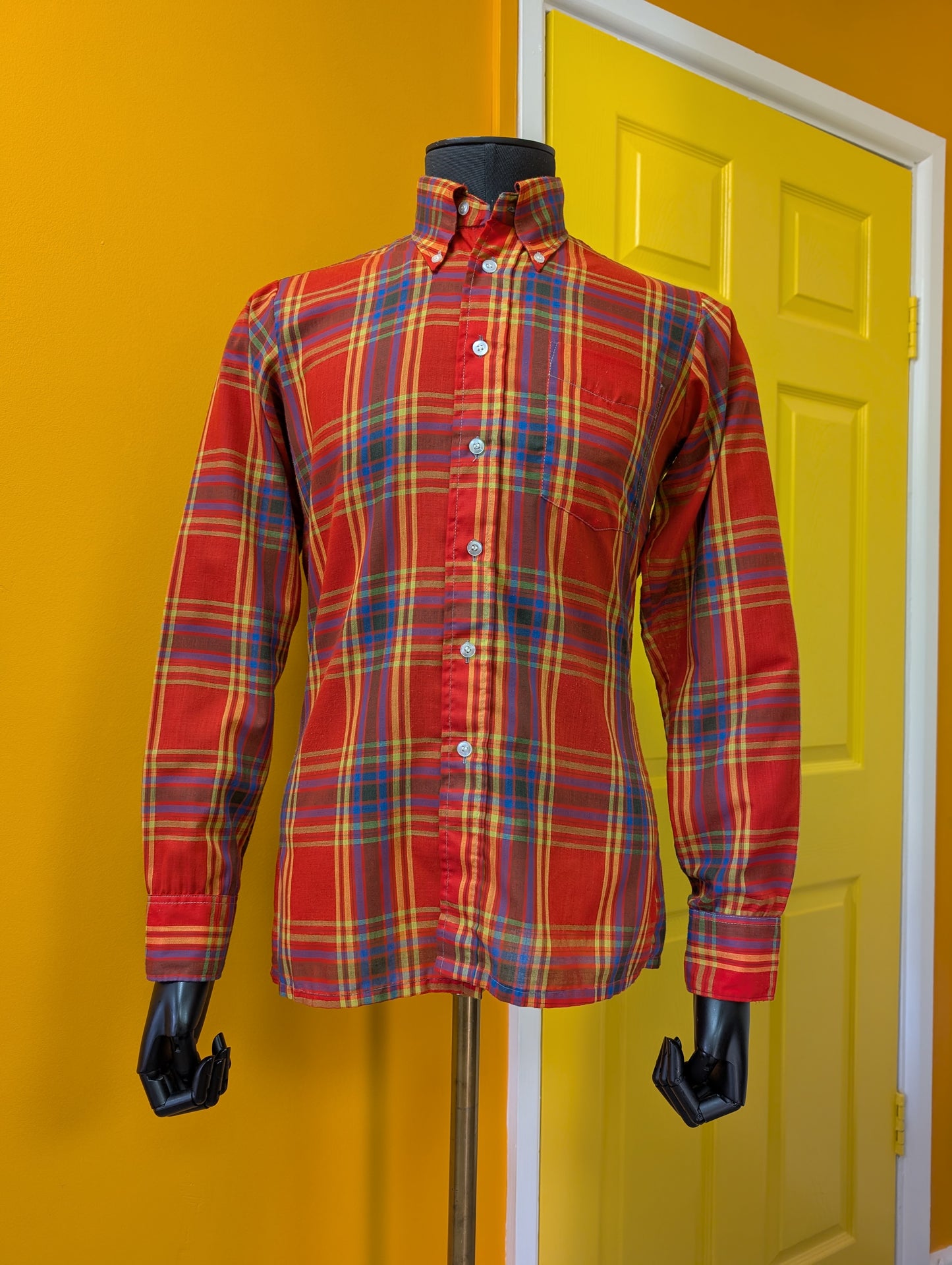 1970s Brutus Trimfit check shirt button down collar