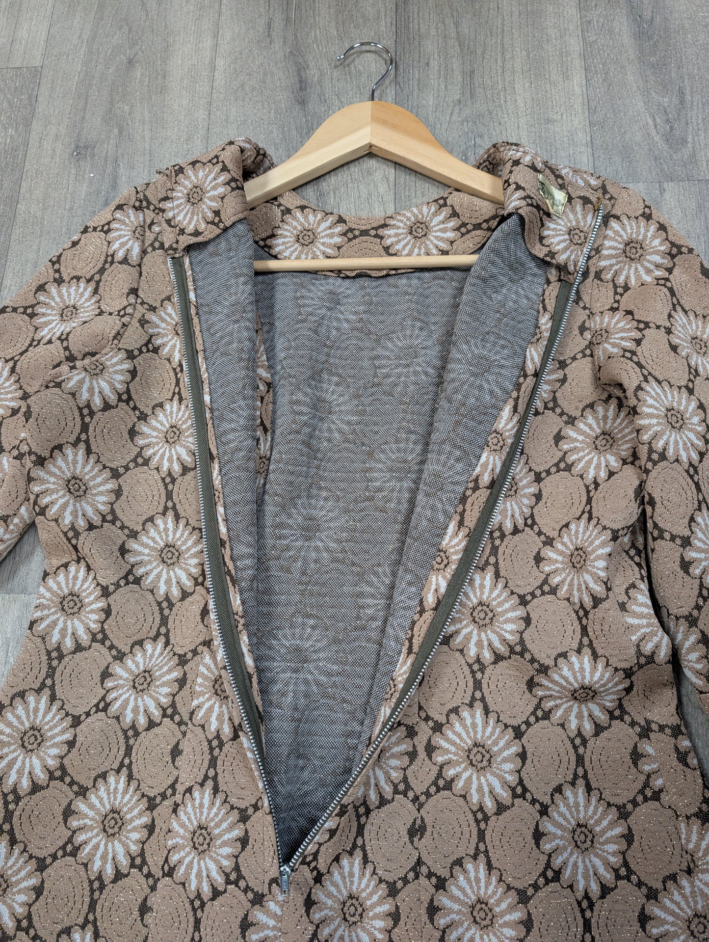 1960s gold crimplene dress - L/16