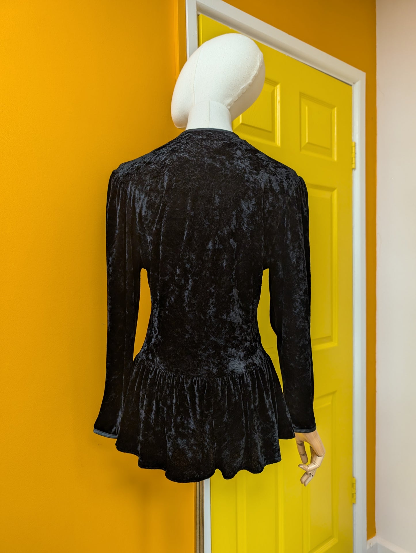 1980s St Michael black velvet peplum top - S/10