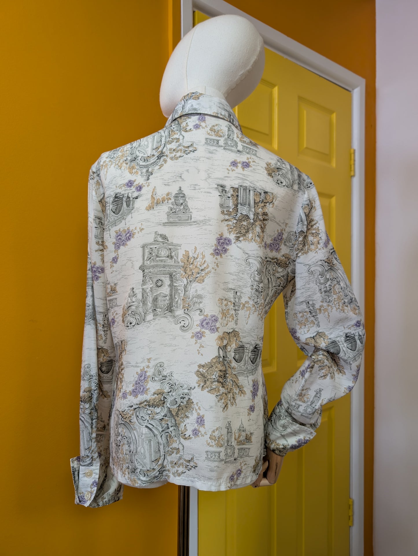 1970s novelty print dagger collar shirt - M