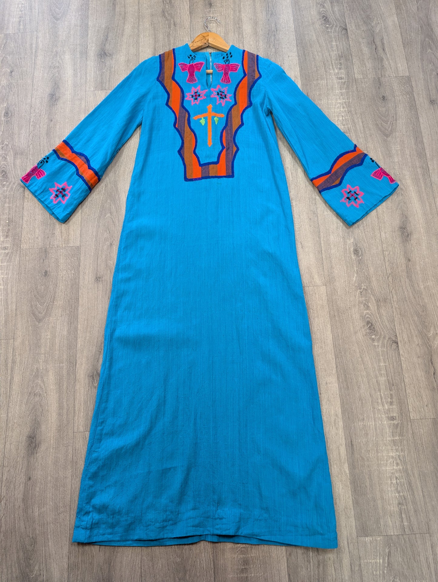 1970s Mexican embroidered cotton dress - XS